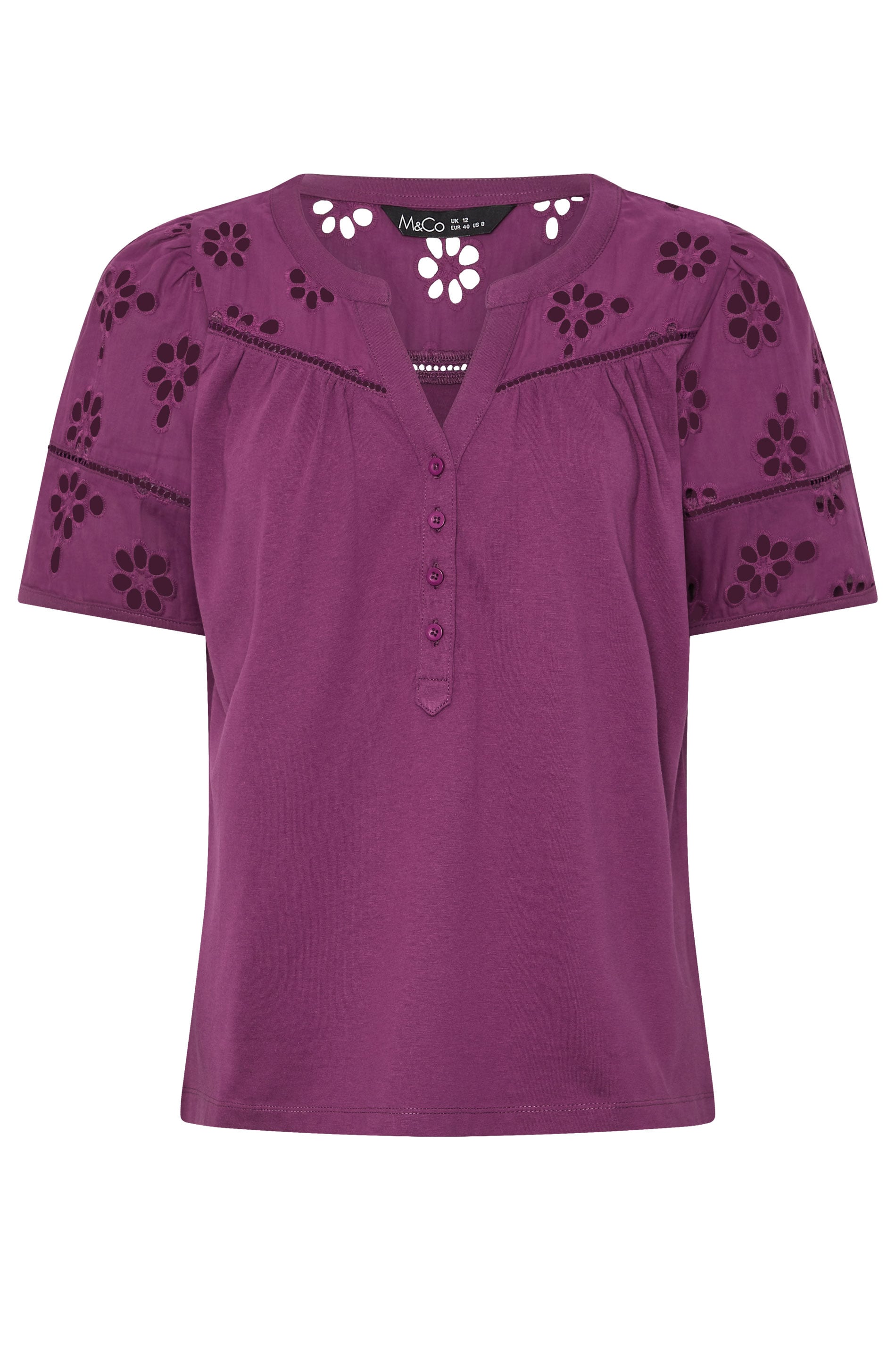 M&Co Berry Purple Broderie Cotton T-Shirt | M&Co 5