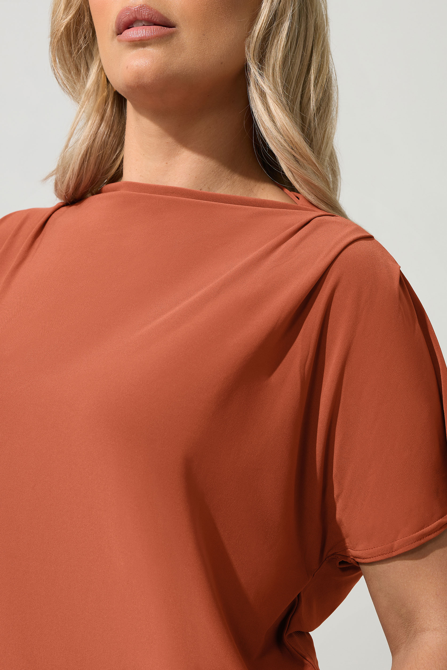 YOURS LONDON Plus Size Rust Orange Drape Shoulder Top | Yours Clothing 4