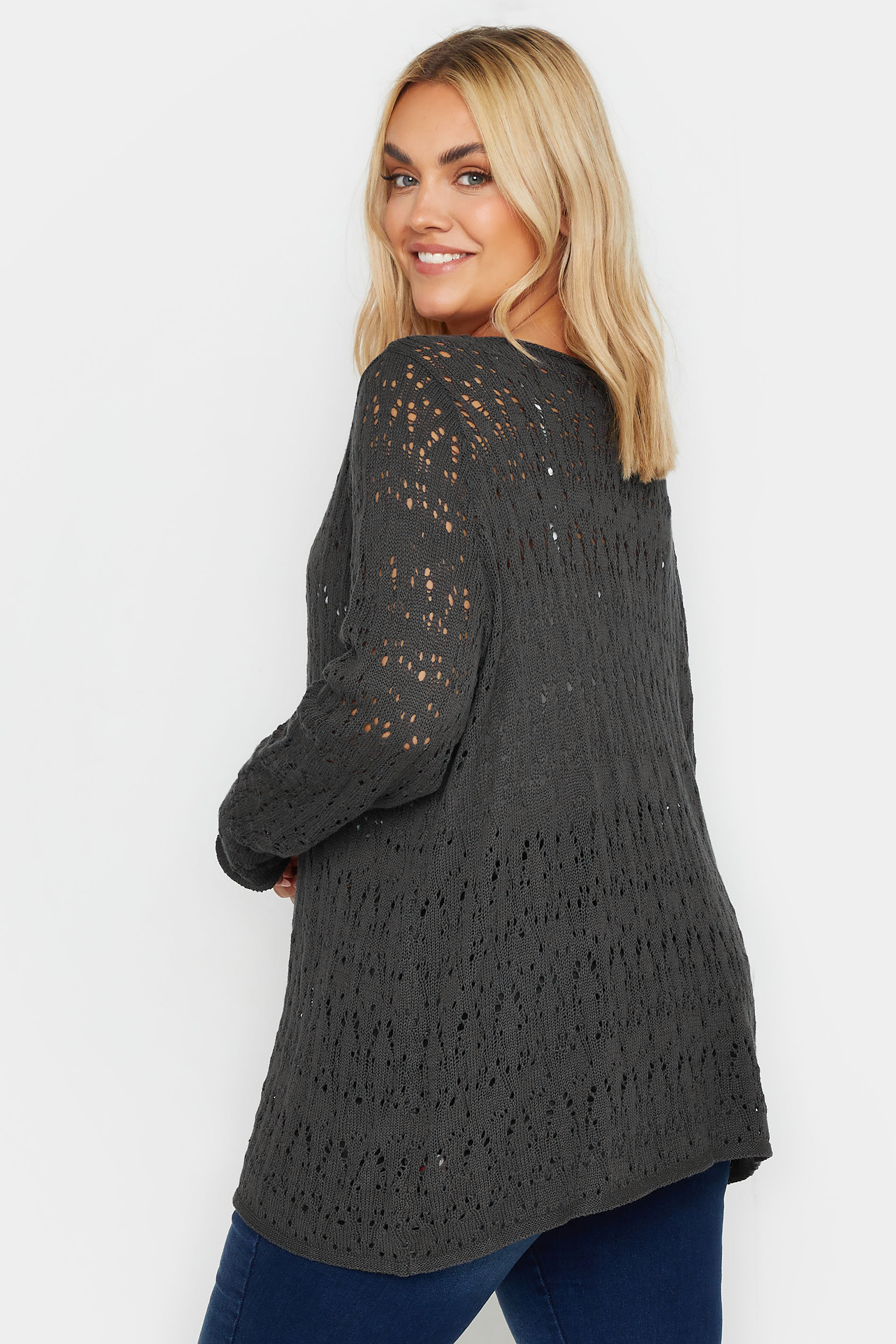 YOURS Plus Size Grey Slash Neck Knitted Jumper | Yours Clothing 3