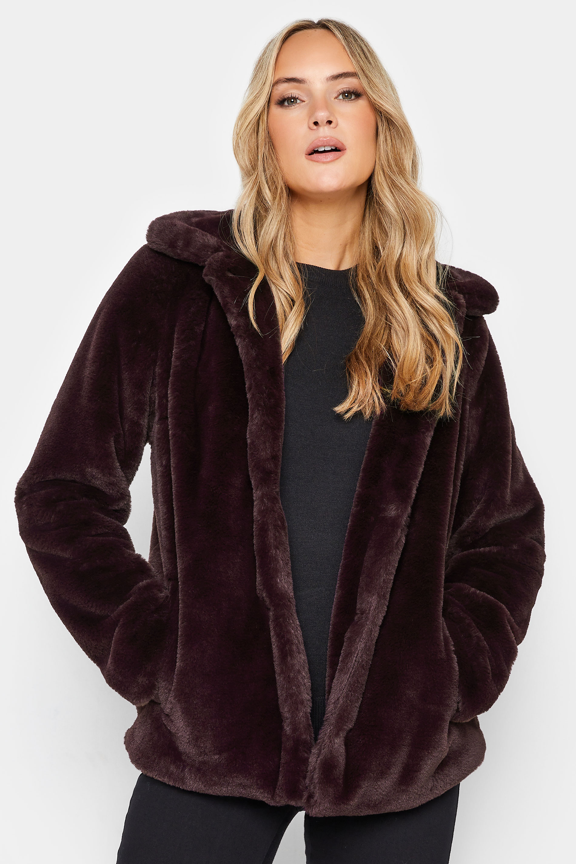 LTS Tall Dark Purple Faux Fur Coat | Long Tall Sally 1