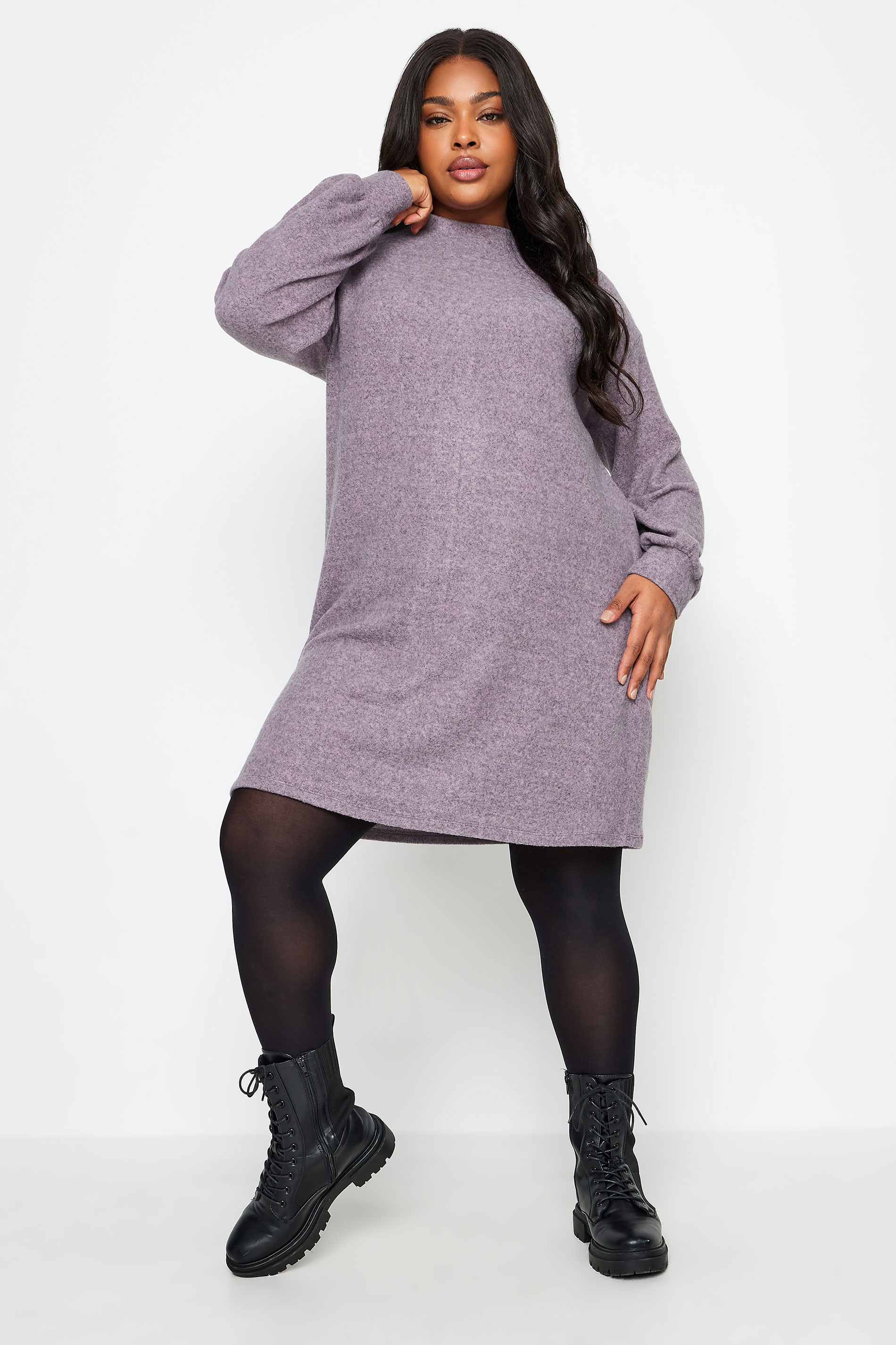 YOURS Plus Size Purple Soft Touch Knitted Jumper Dress | Yours Clothing 2
