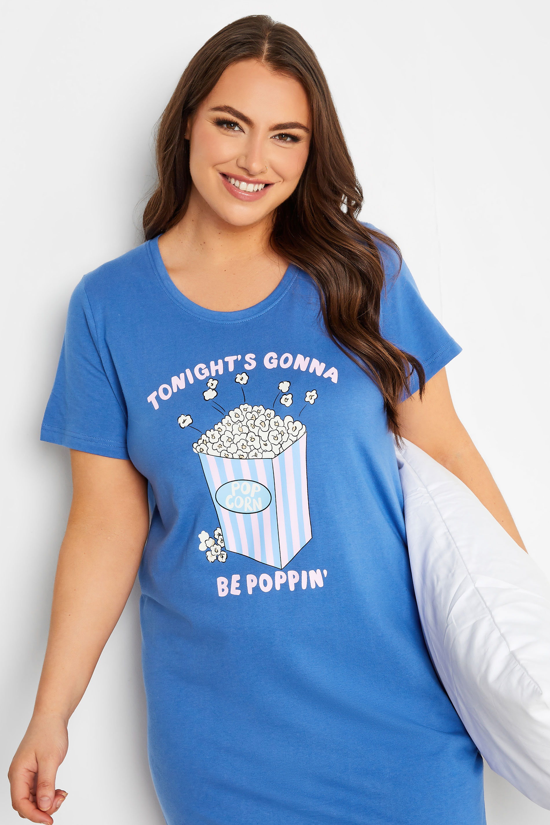 YOURS Curve Blue Popcorn Print Dipped Hem Nightdress | Yours Clothing 3