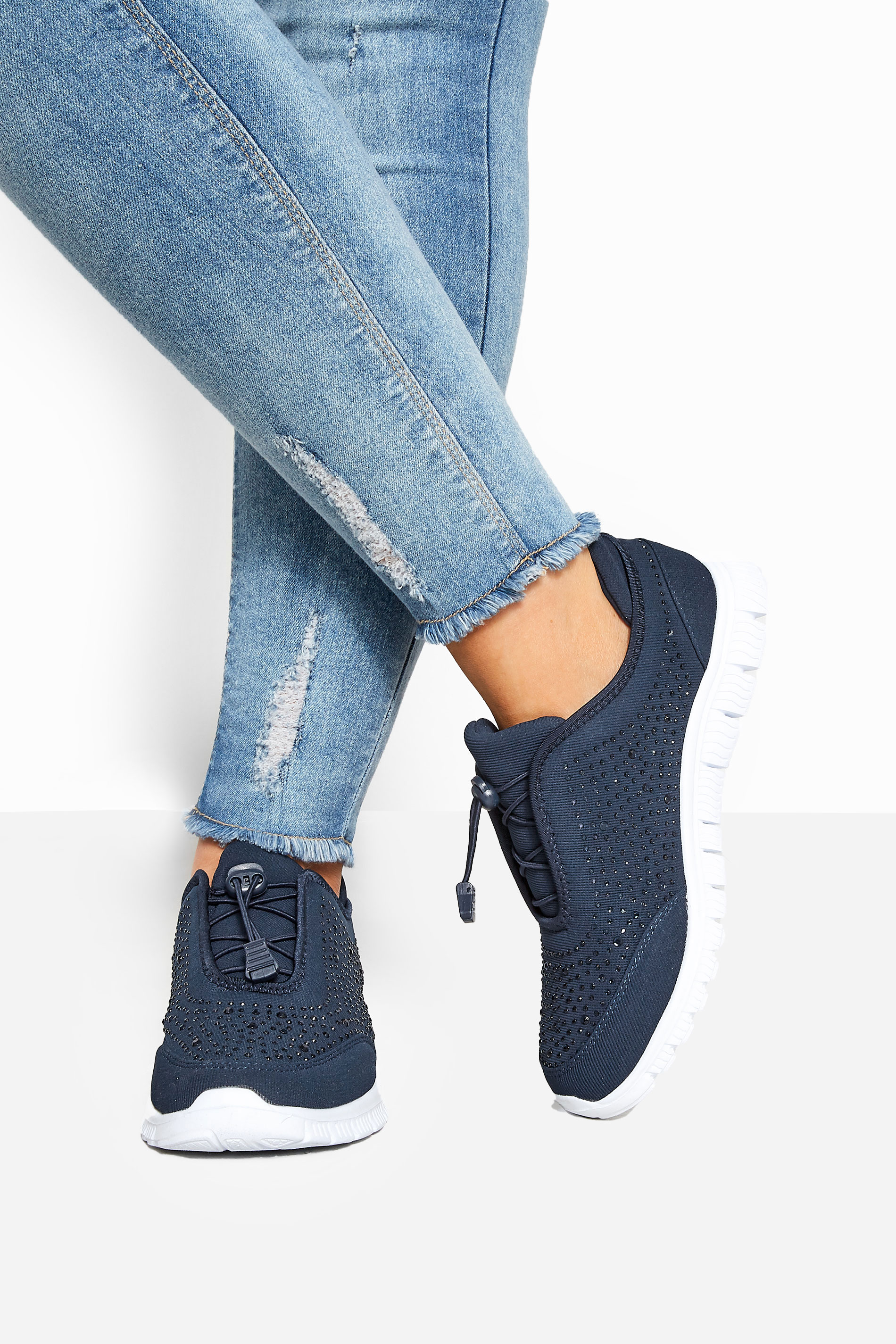 Navy Blue Embellished Trainers In Extra Wide EEE Fit_154290MODEL1.jpg