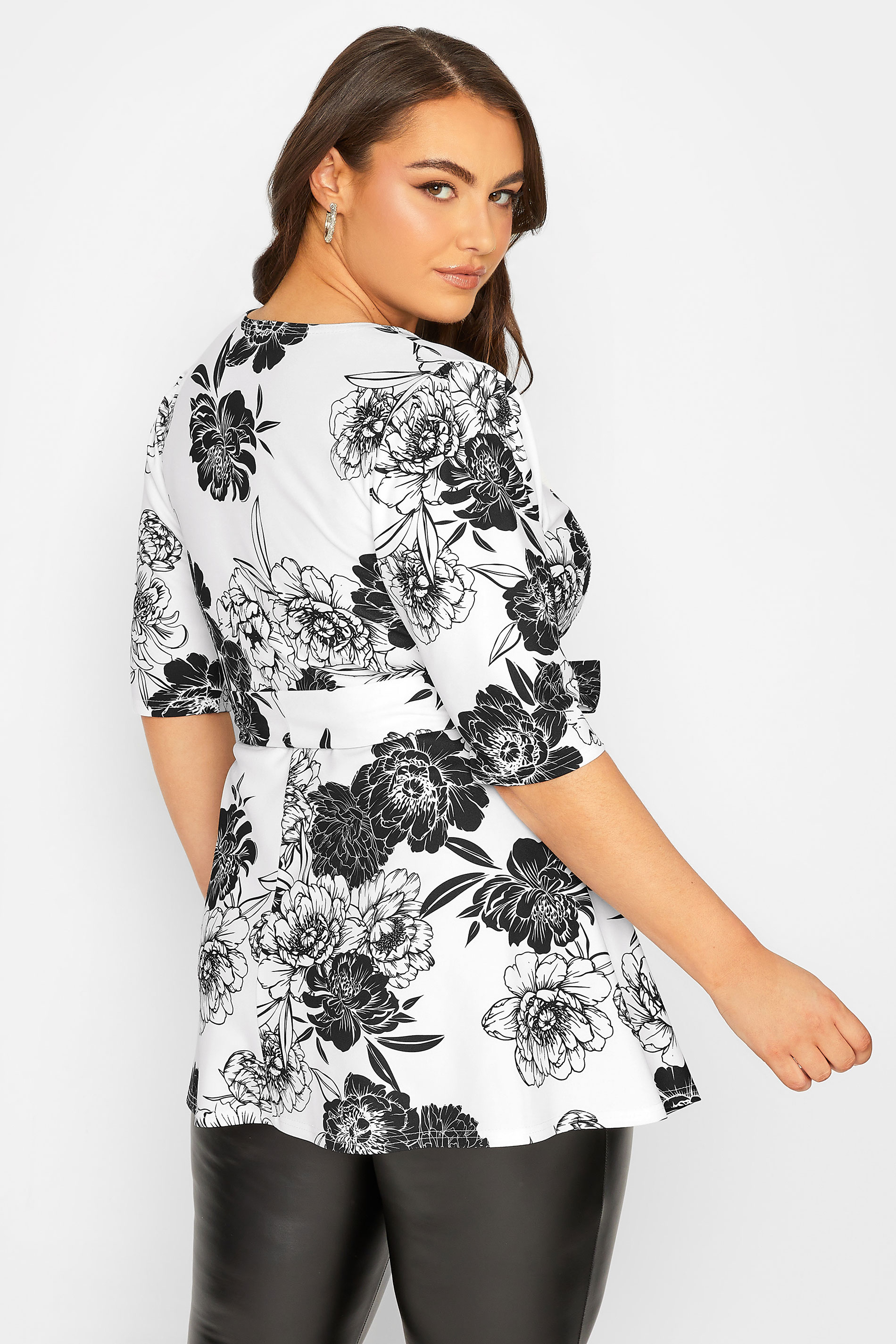 YOURS LONDON Plus Size White Floral Print Peplum Top | Yours Clothing 3