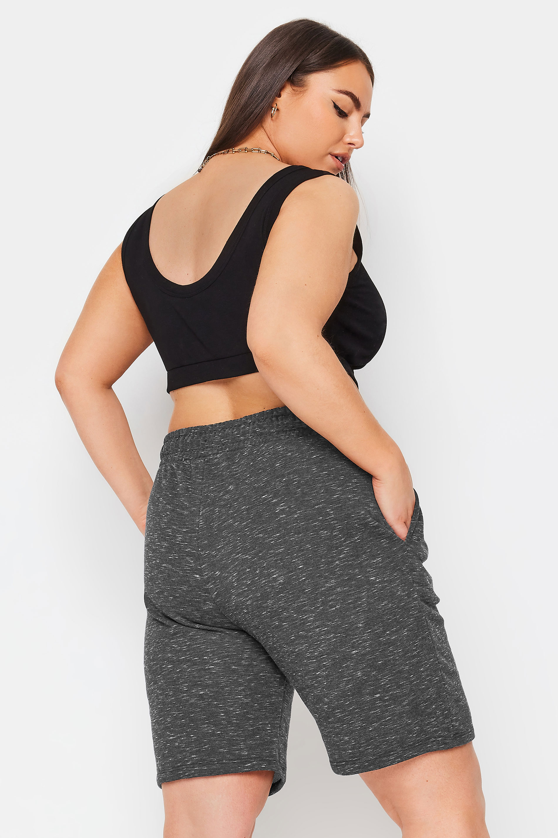 YOURS Plus Size Grey Marl Elasticated Jogger Shorts | Yours Clothing 3