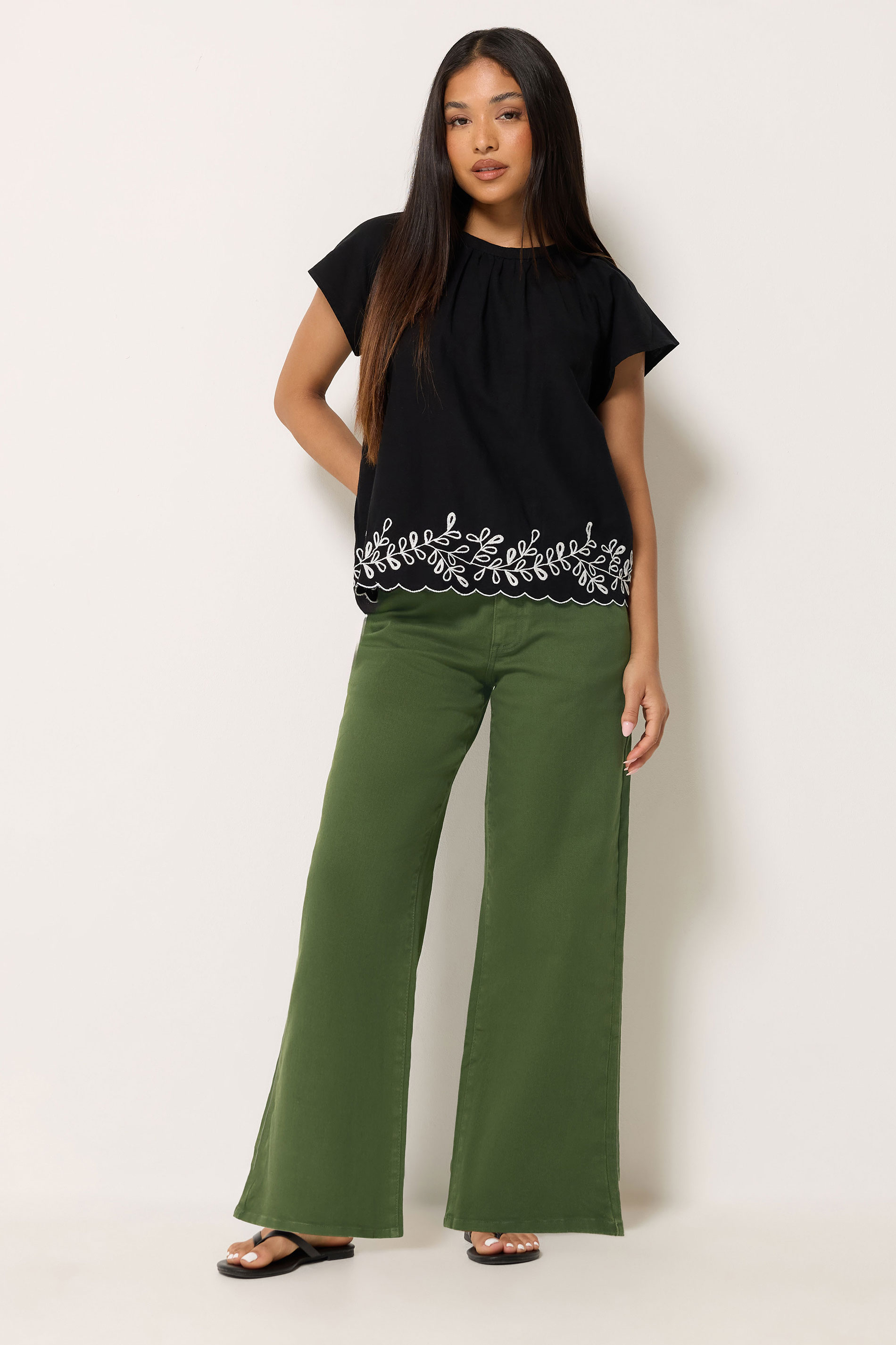 M&Co Petite Khaki Green Wide Leg Jeans | M&Co 3