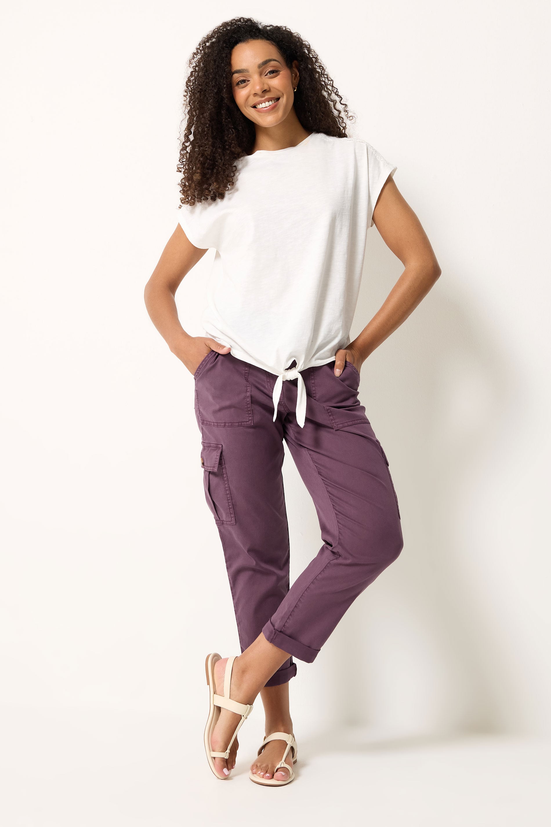 M&Co Berry Purple Cargo Trousers | M&Co 3