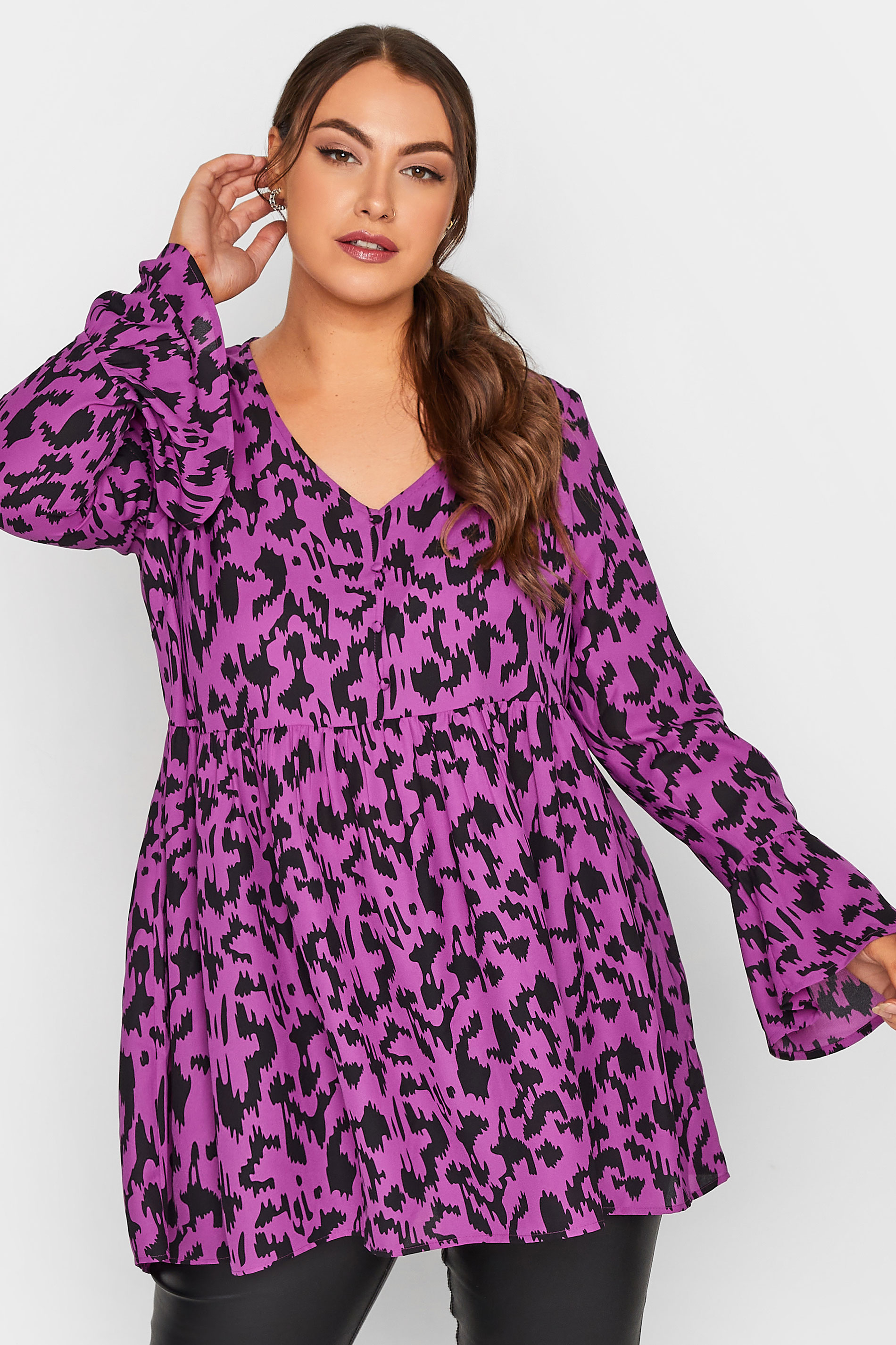 LIMITED COLLECTION Plus Size Purple Leopard Print Blouse | Yours Clothing 1