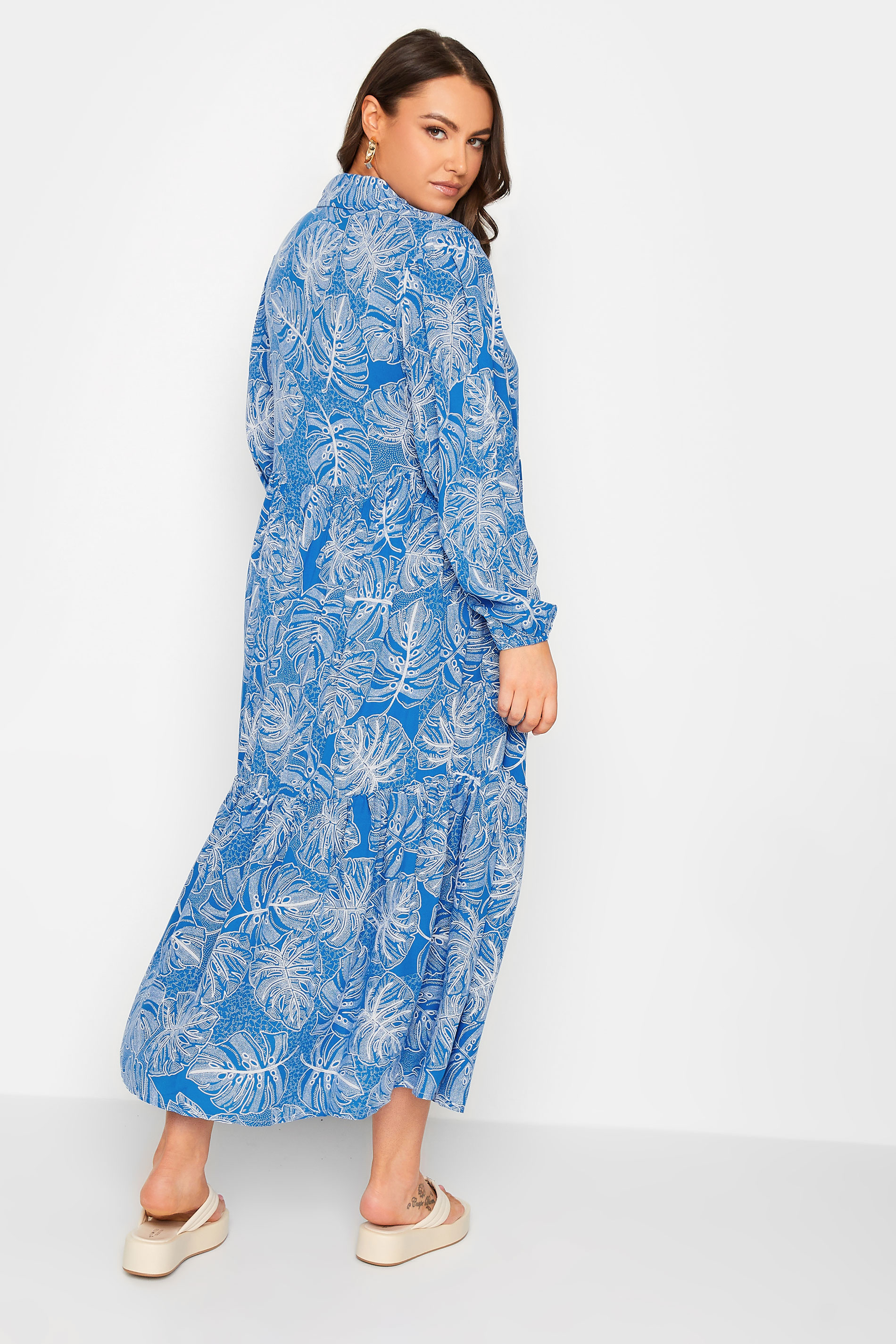 YOURS Plus Size Blue Leaf Print Shirt Dress | Yours Clothing 3