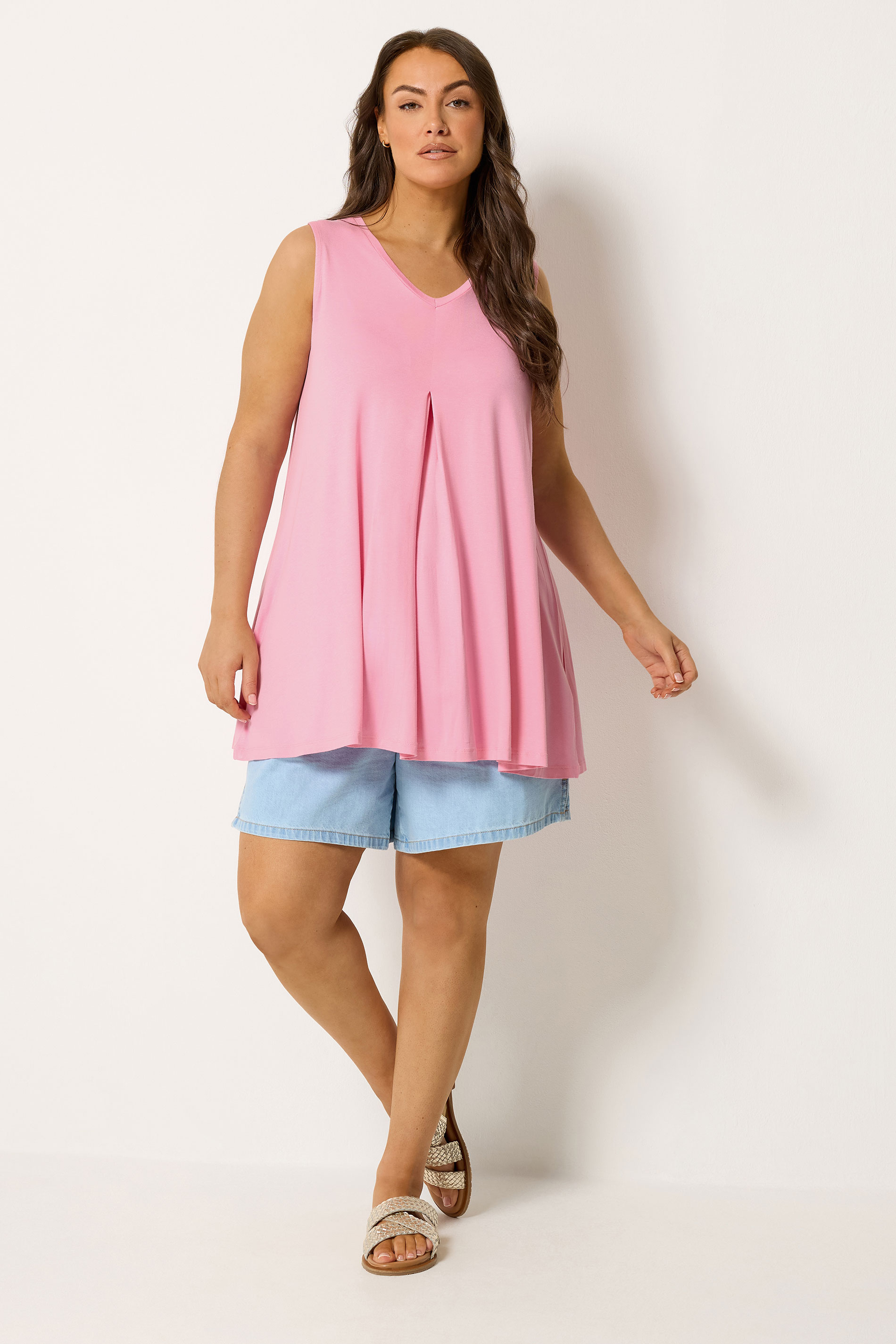 YOURS Plus Size Bright Pink Pleat Front Vest Top | Yours Clothing 1