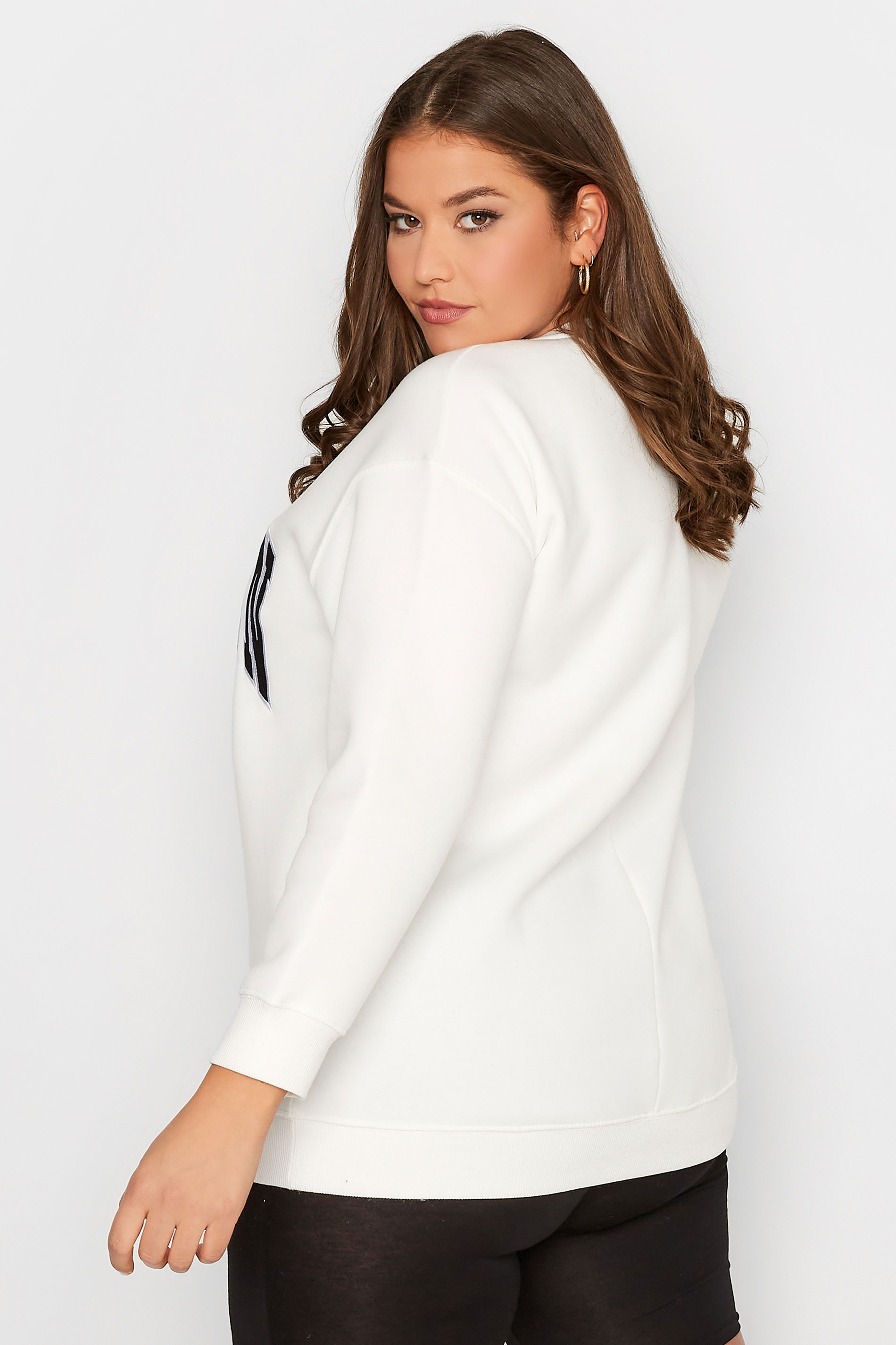 Plus Size White 'Brooklyn' Slogan Sweatshirt | Yours Clothing 3