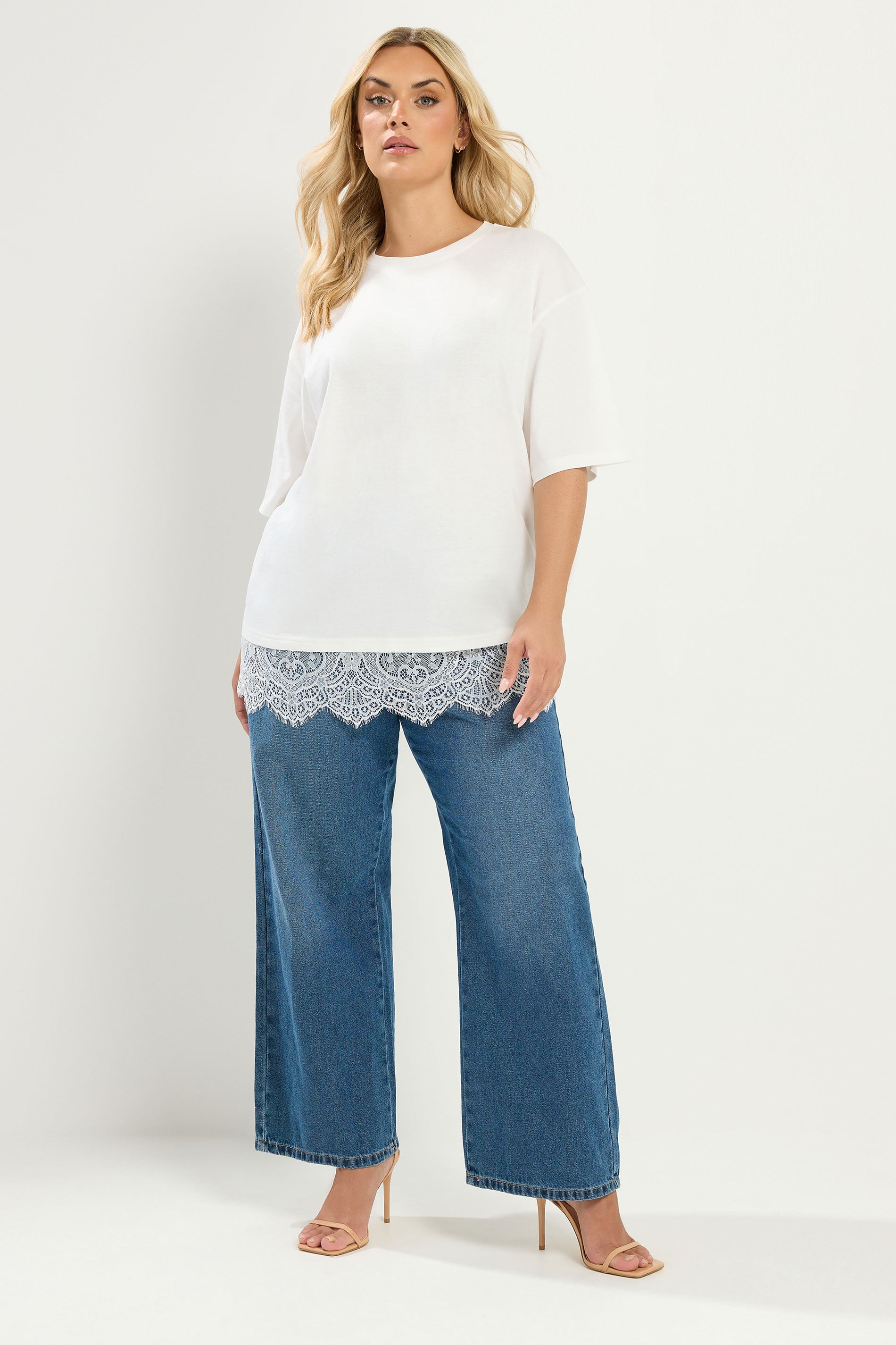 YOURS Plus Size Ivory White Lace T-Shirt | Yours Clothing 1