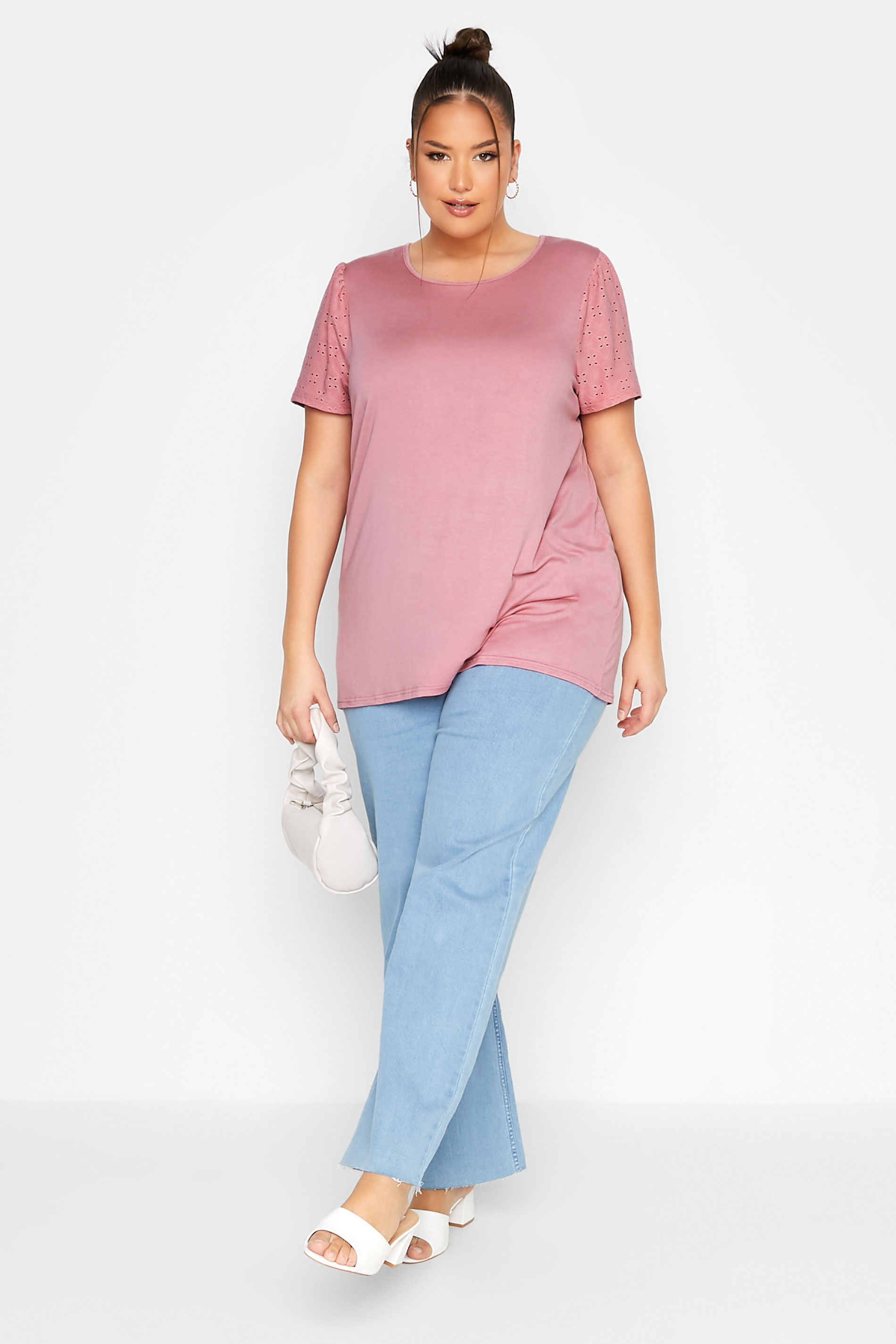 Grande taille  Tops Grande taille  T-Shirts | LIMITED COLLECTION - T-Shirt Rose Manches Broderie Anglaise - CG87928