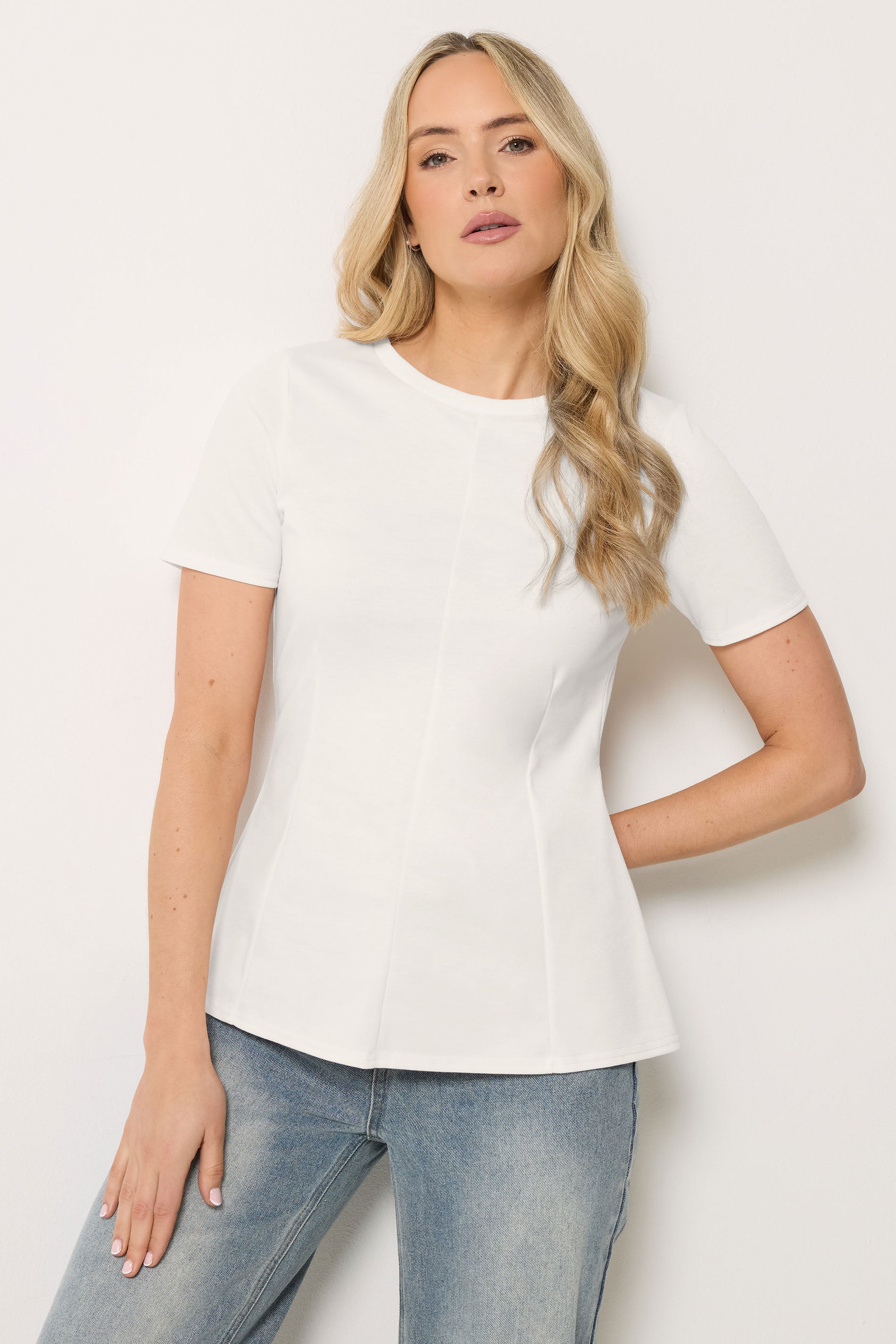LTS Tall Women's White Seam Front Peplum Top | Long Tall Sally 3