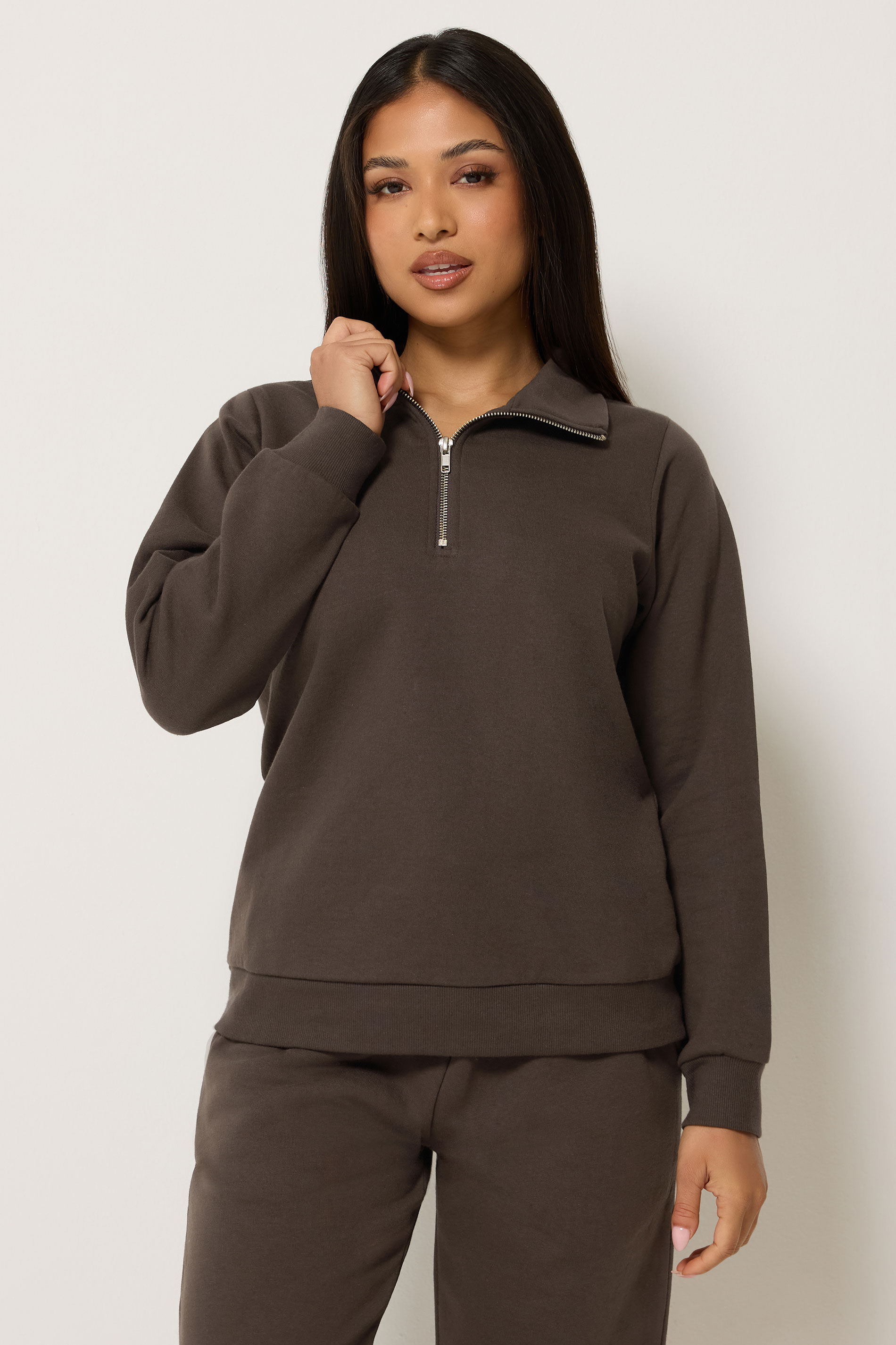 M&Co Petite Chocolate Brown Half Zip Sweatshirt | M&Co 3