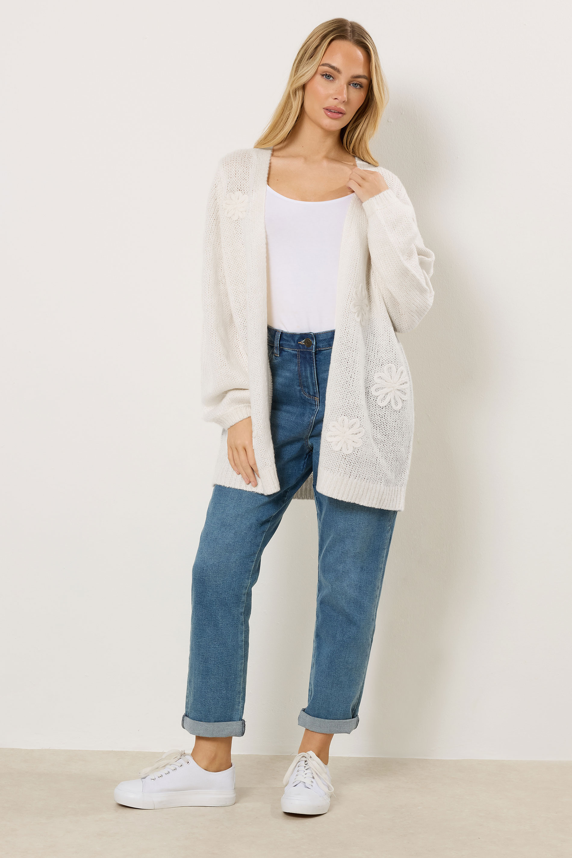 M&Co Ivory White Embroidered Flower Cardigan | M&Co 1