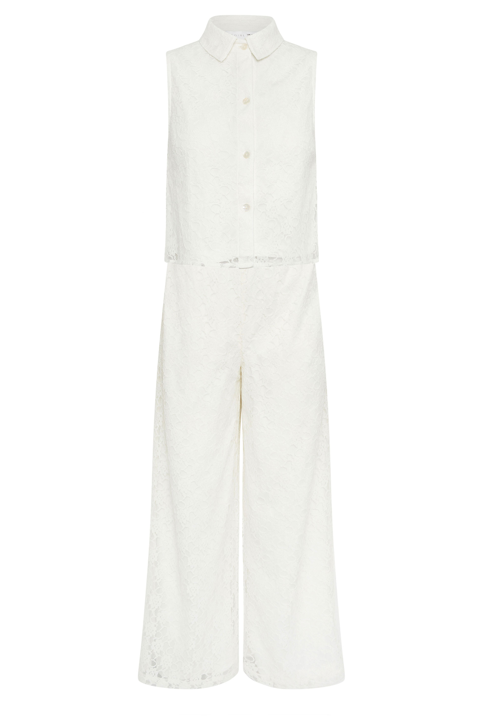 PixieGirl Petite Women's Set White Lace Lined Shirt & Wide Leg Trousers | PixieGirl 10