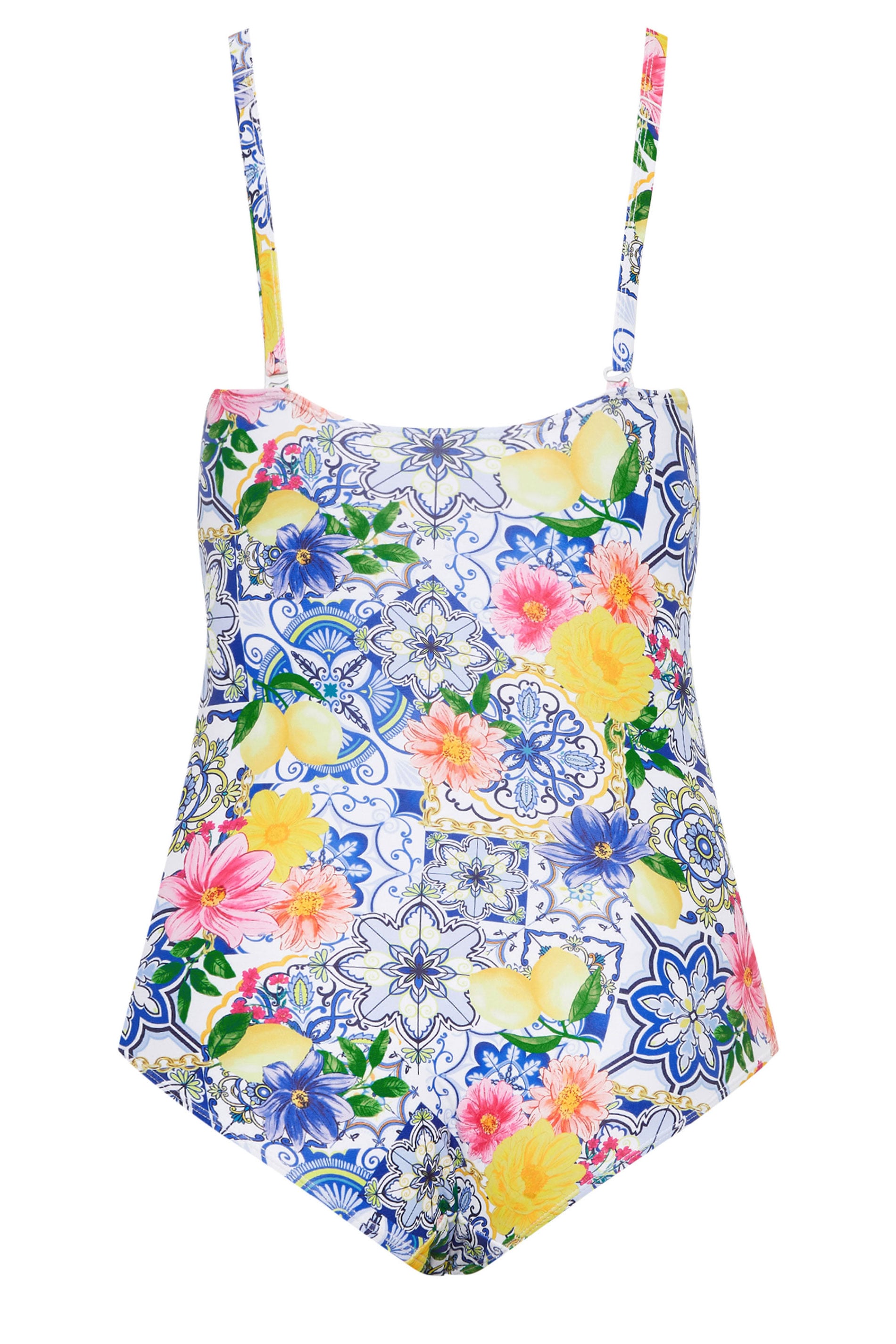 YOURS Plus Size Blue Mediterranean Tile Bandeau Swimsuit | Yours Clothing 7