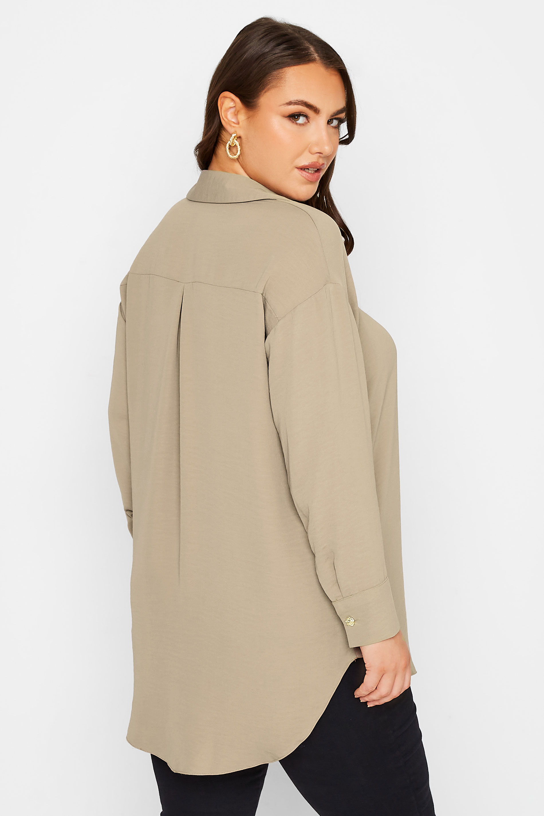 YOURS LONDON Plus Size Womens Curve Beige Brown Button Blouse | Yours Clothing 3