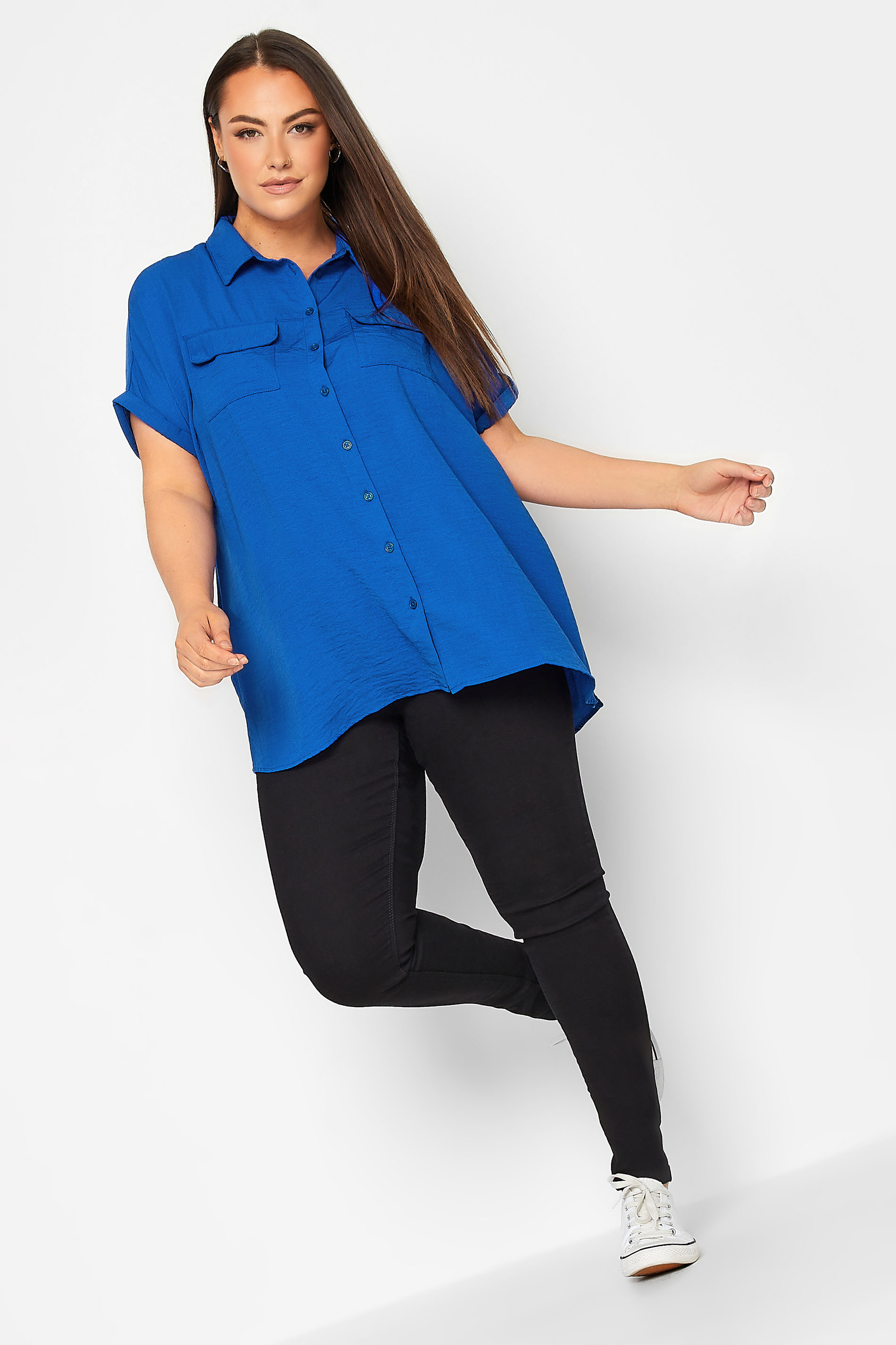 YOURS Curve Plus Size Cobalt Blue Utility Short Sleeve Shirt | Yours Clothing  3