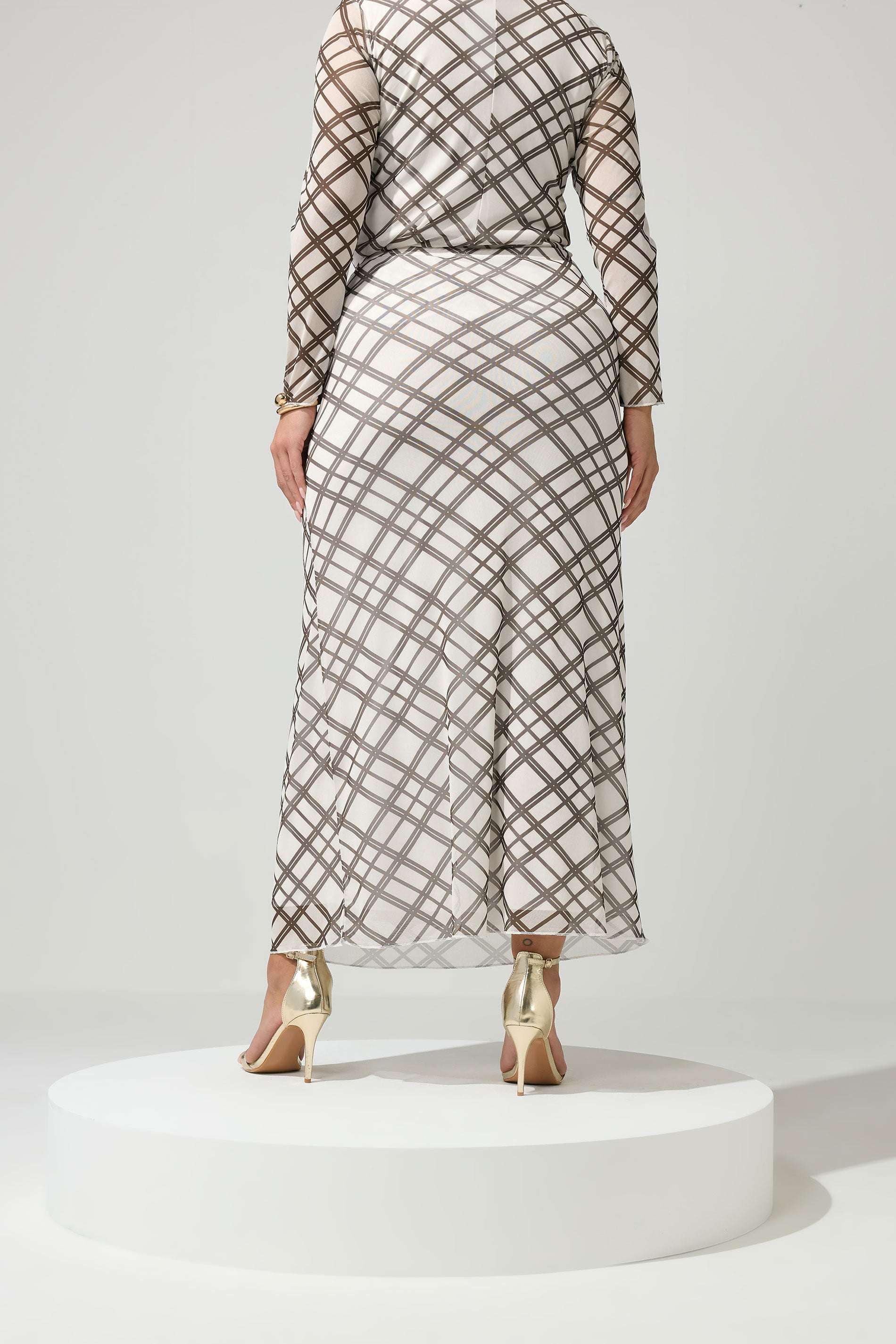 YOURS LONDON Curve Ivory White & Brown Check Maxi Skirt | Yours Clothing 2