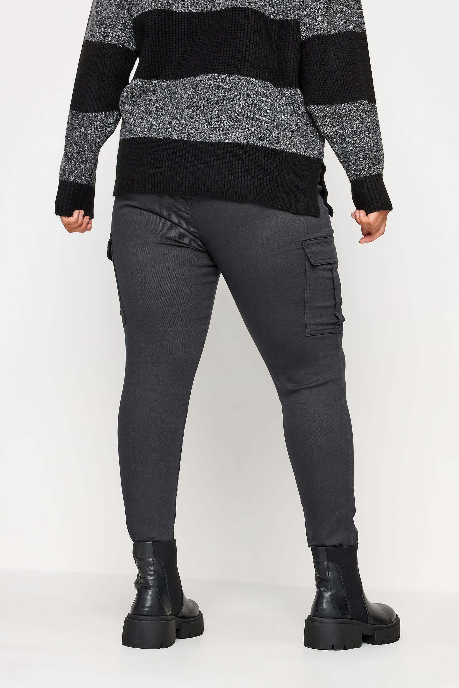 YOURS Plus Size Charcoal Grey Cargo GRACE Jeggings | Yours Clothing 3