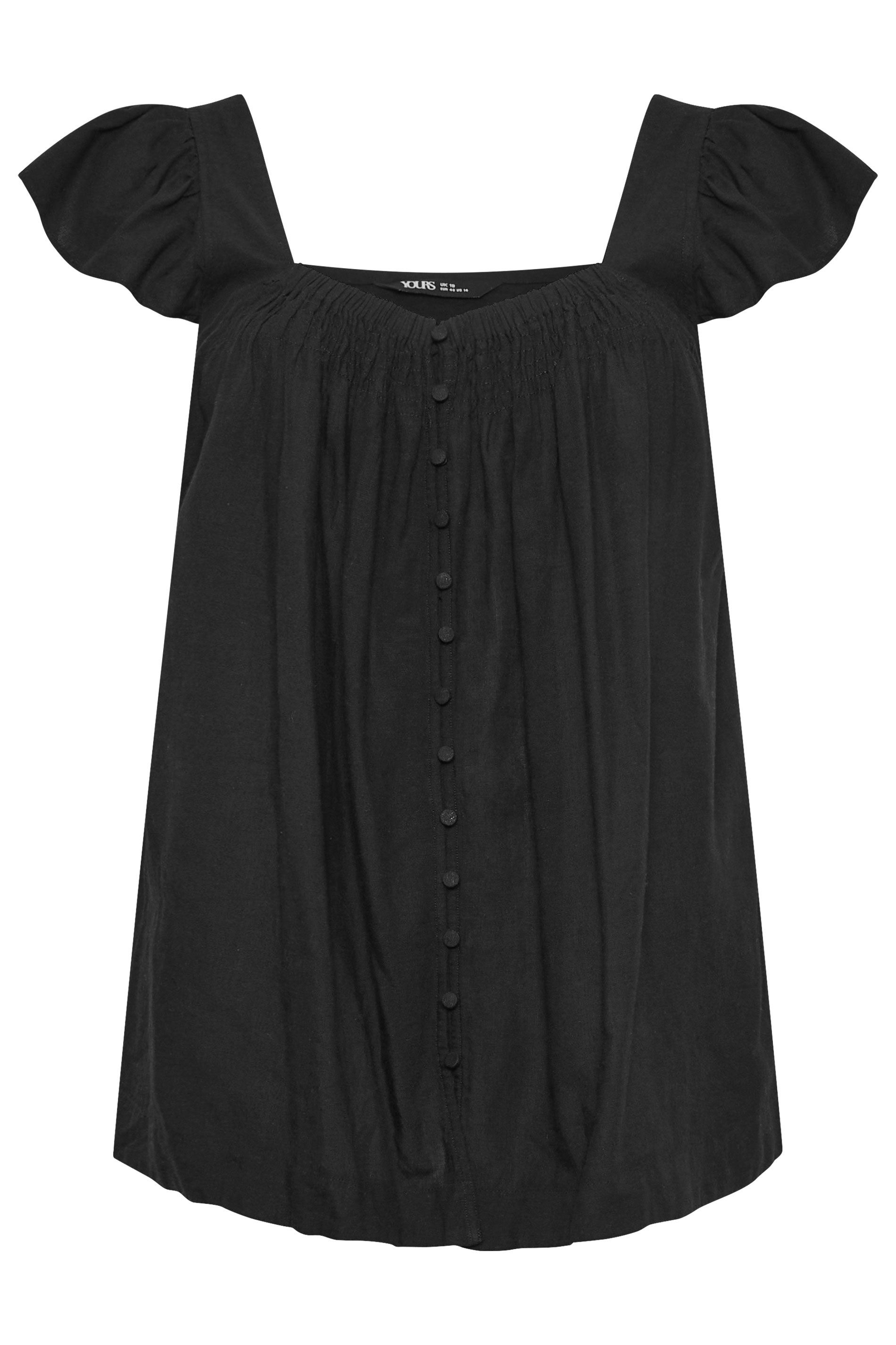 YOURS Plus Size Black Linen Cap Sleeve Top | Yours Clothing 5