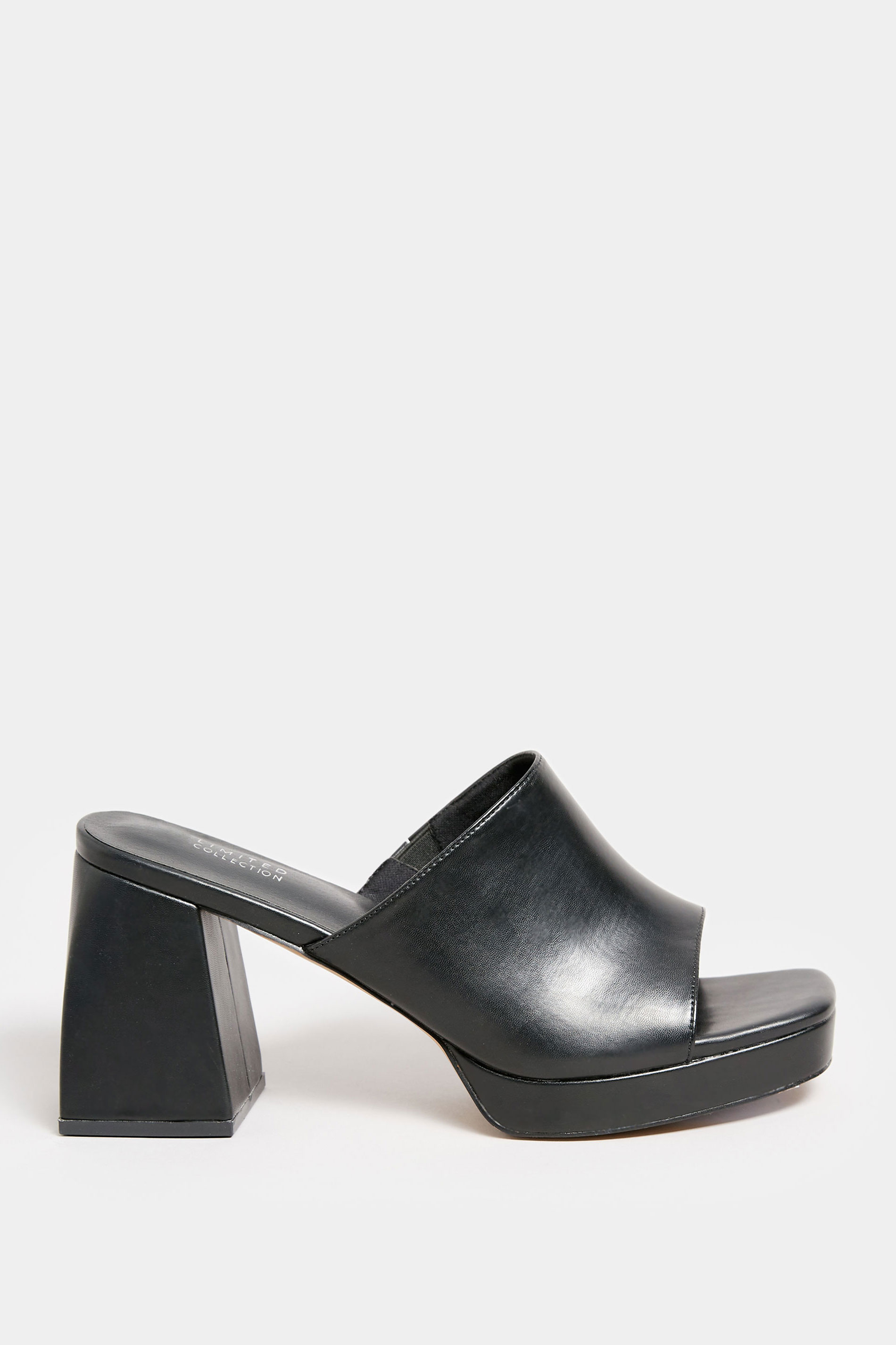 LIMITED COLLECTION Plus Size Black Platform Block Mule Sandal Heels In Wide E Fit | Yours Clothing  3