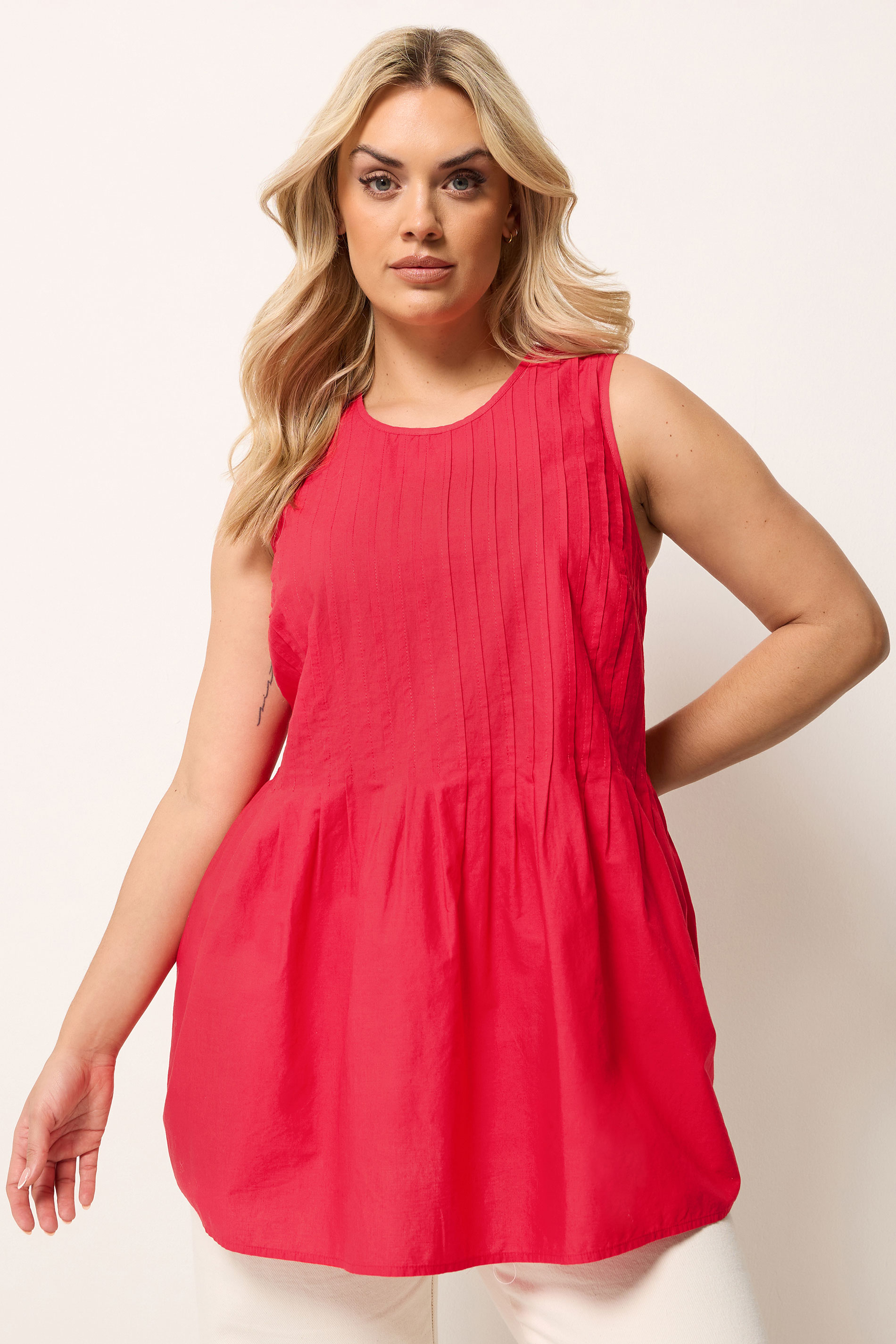 YOURS Plus Size Red Pleated Peplum Cami Vest | Yours Clothing 3