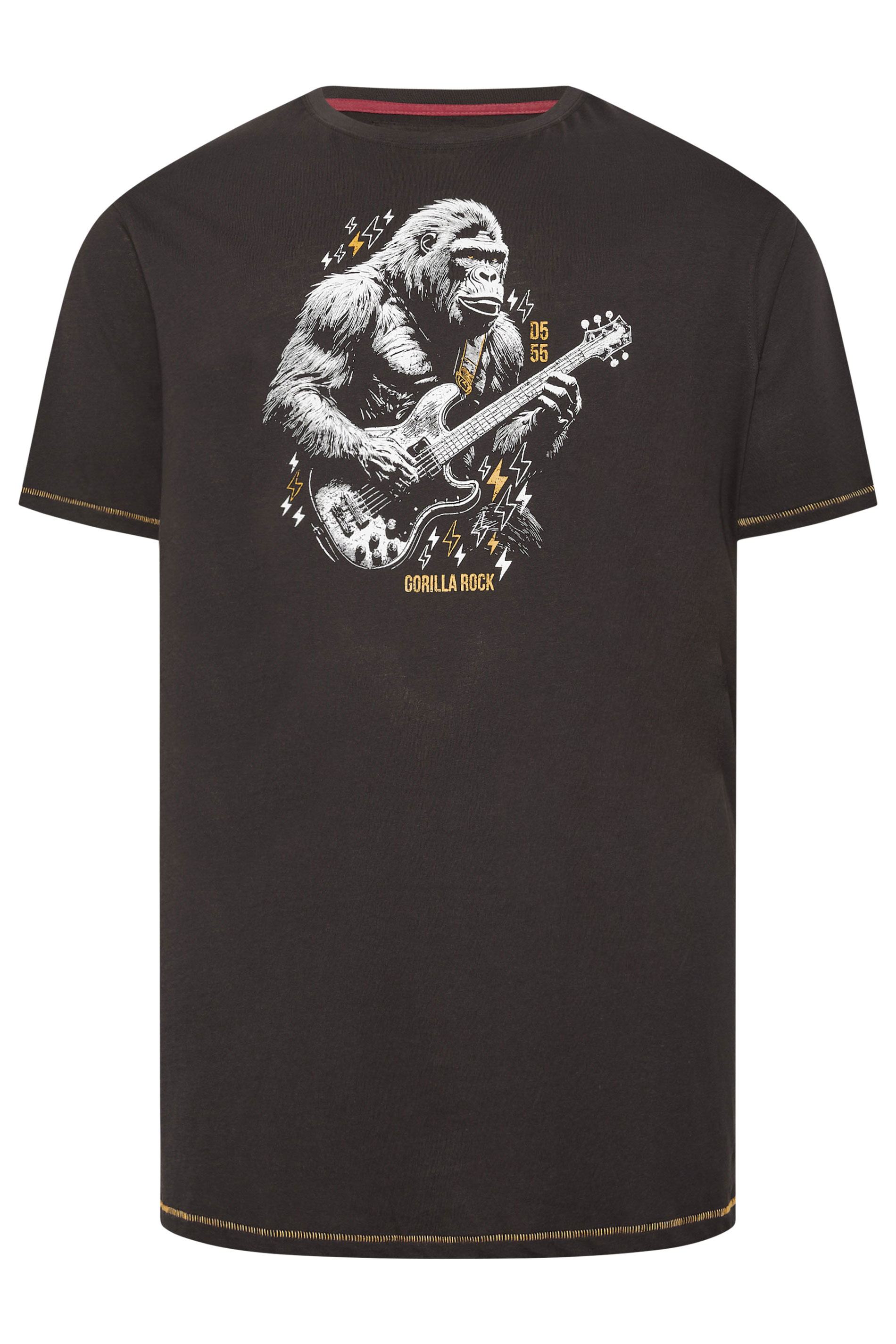 D555 Big & Tall Washed Black Gorilla Guitar Print T-Shirt | BadRhino 2