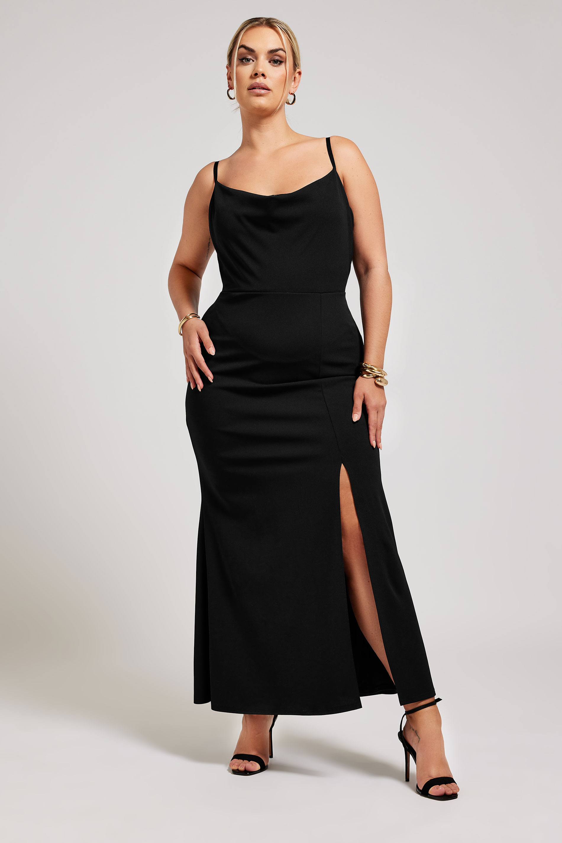 YOURS LONDON Plus Size Black Lace Cowl Neck Maxi Dress | Yours Clothing 1