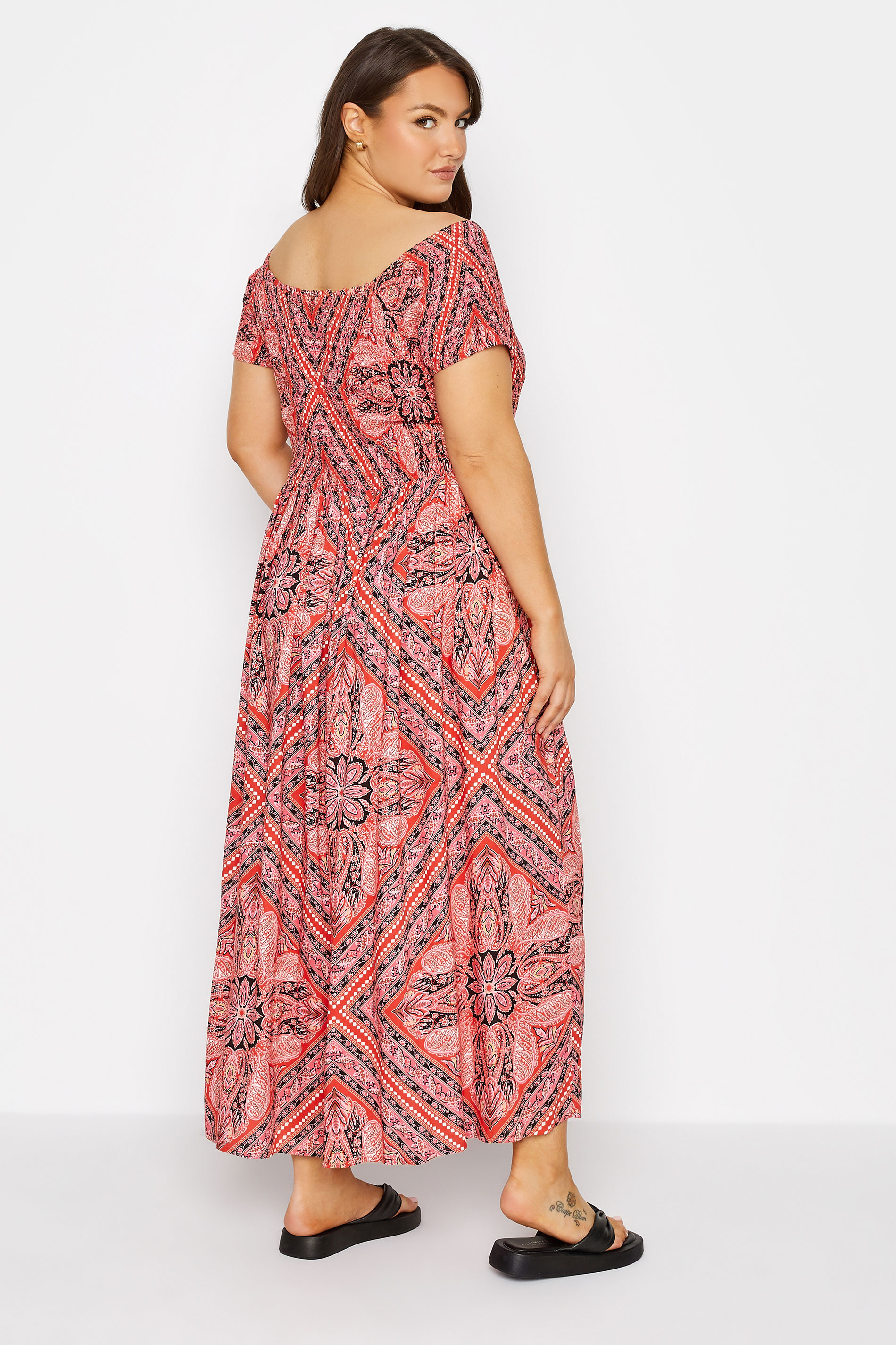 Plus Size Pink Paisley Print Bardot Maxi Dress | Yours Clothing 3