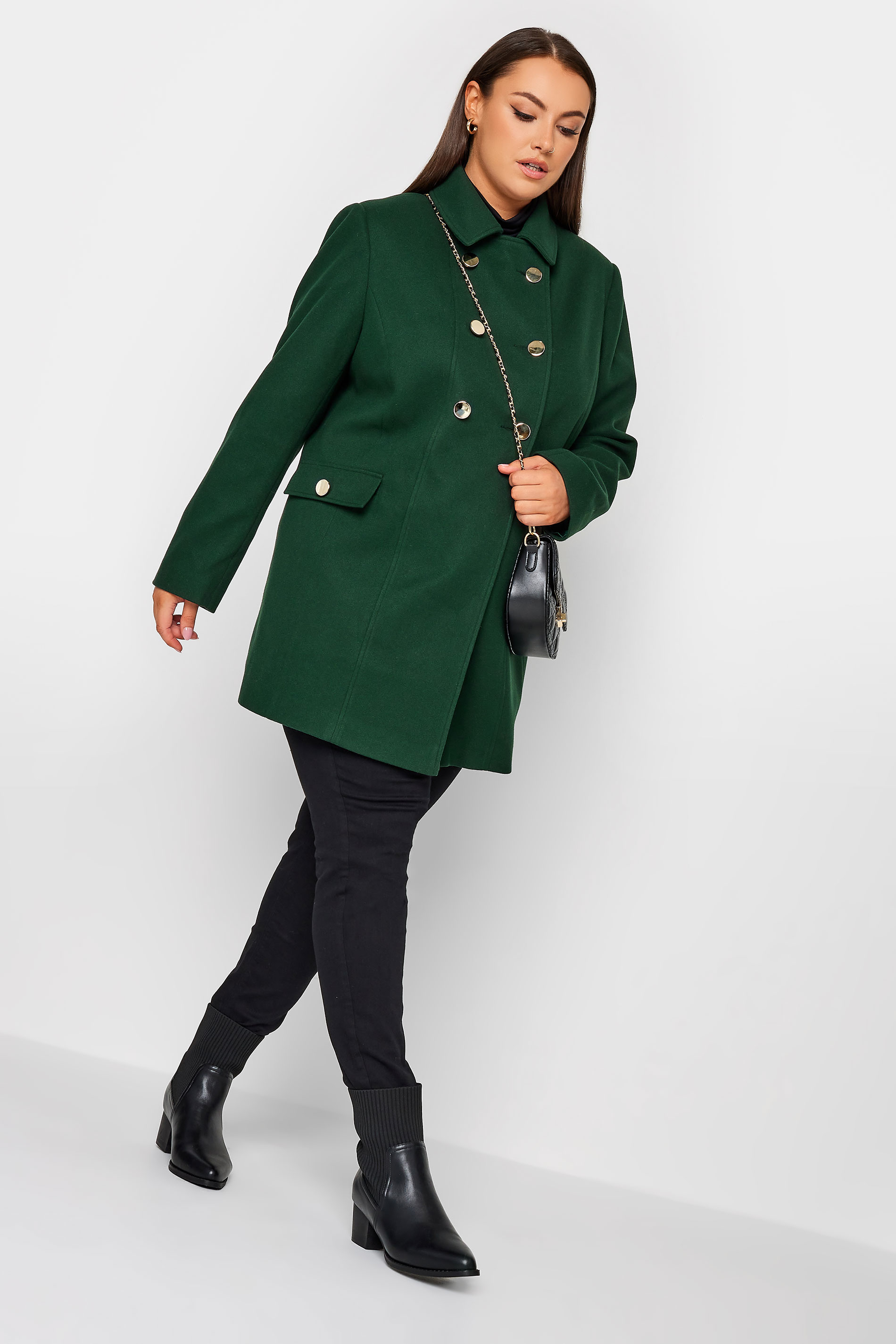 YOURS Plus Size Forest Green Collared Formal Coat | Yours Clothing
