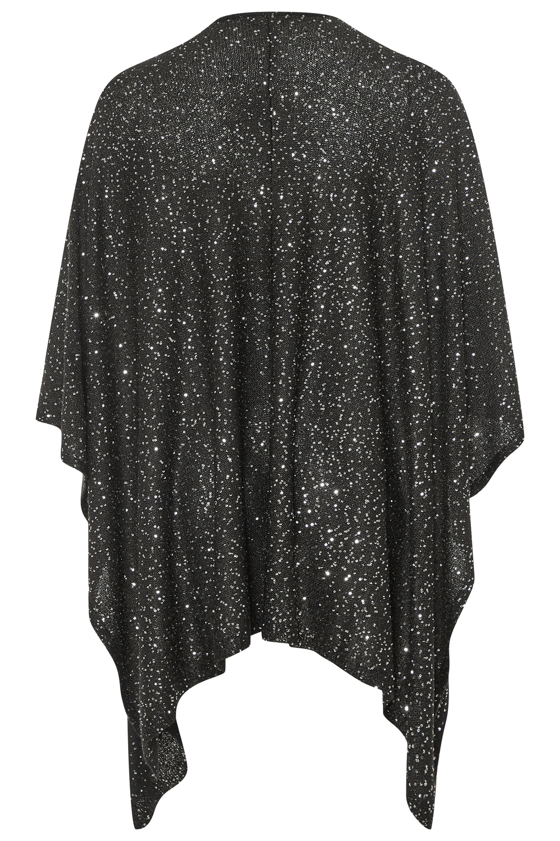 Black Sequin Embellished Knitted Cape | Yours Clothing