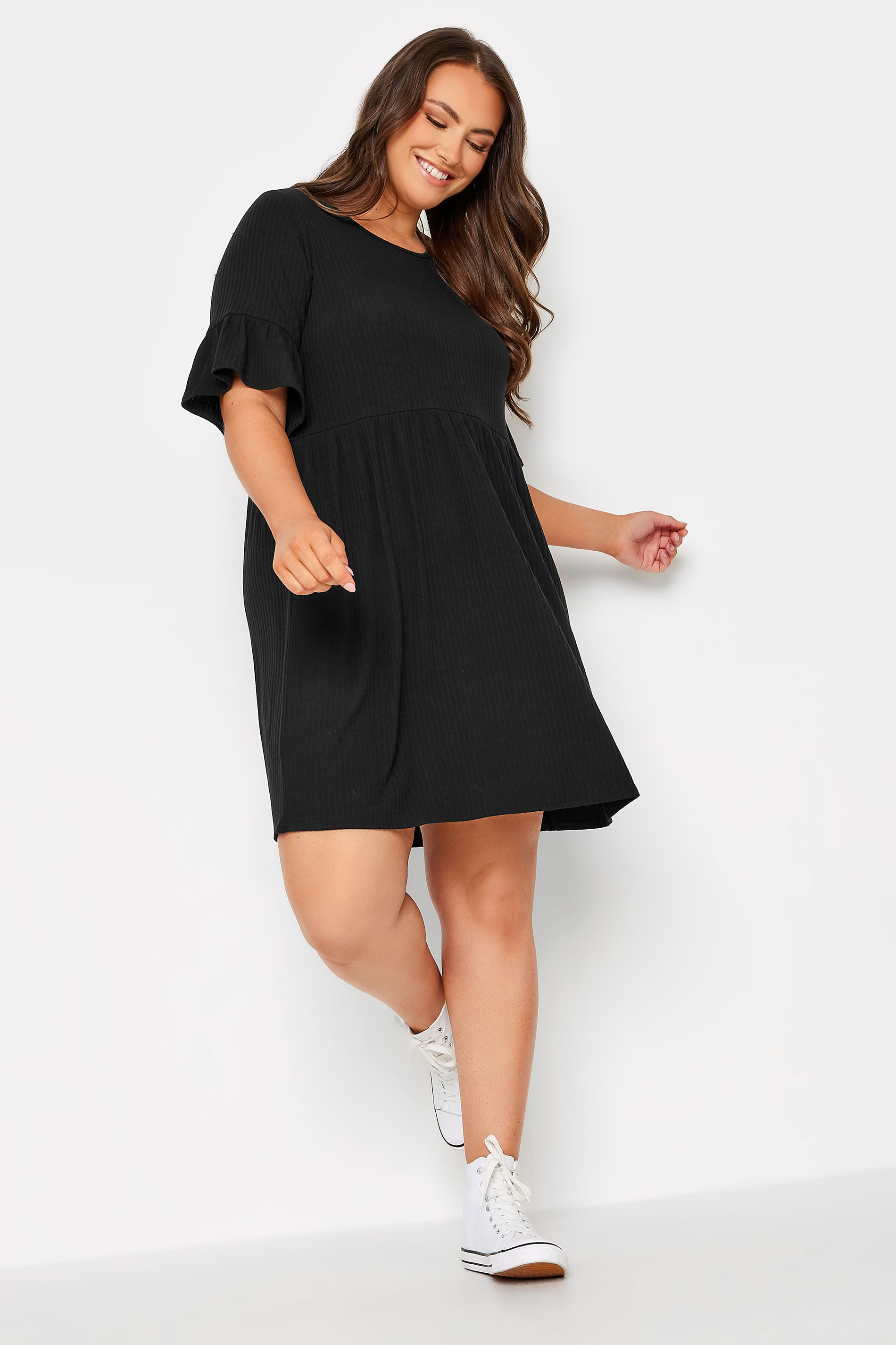 YOURS Curve Plus Size Black Frill Sleeve Tunic Dress