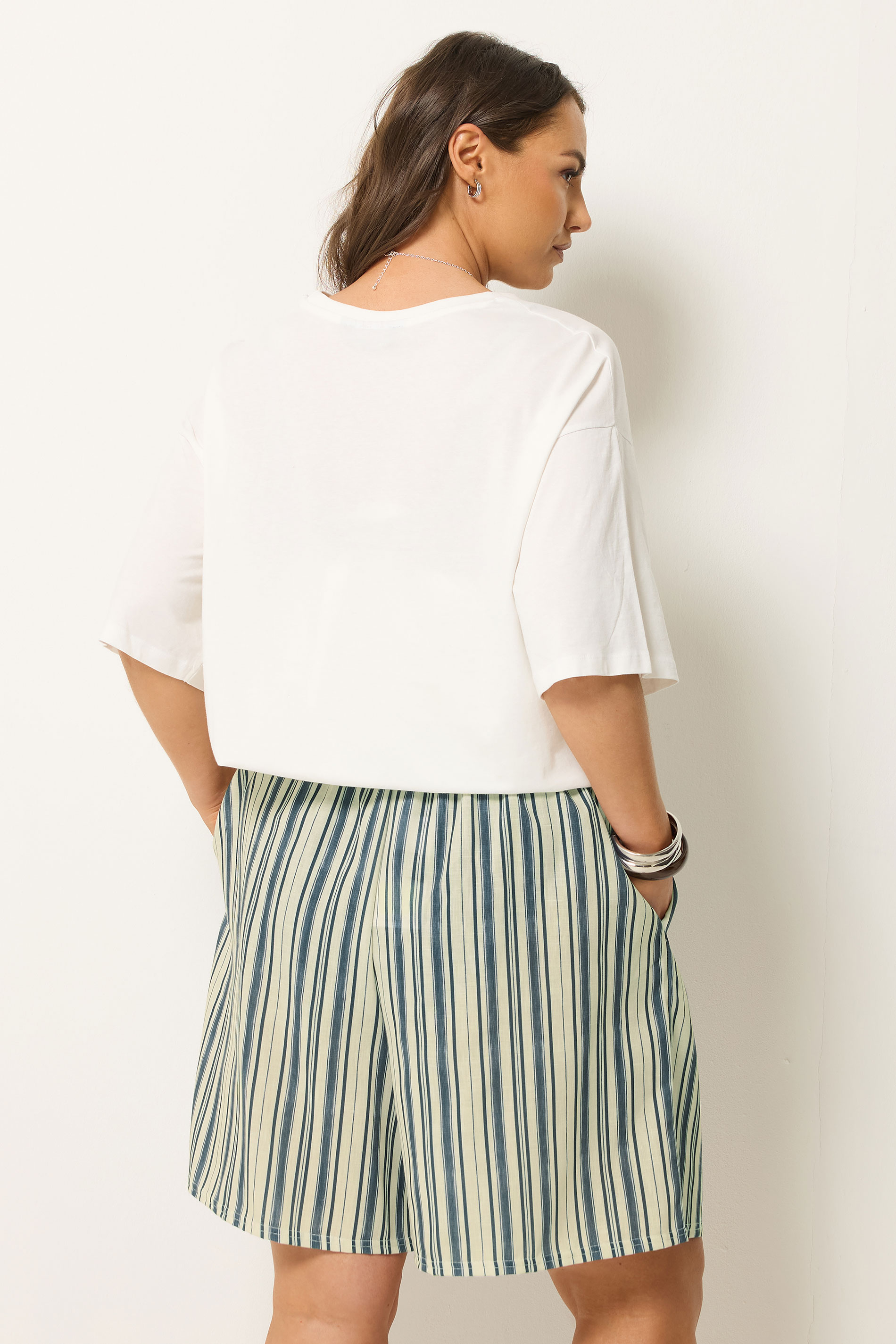 YOURS Plus Size Blue & White Stripe Shorts | Yours Clothing 4