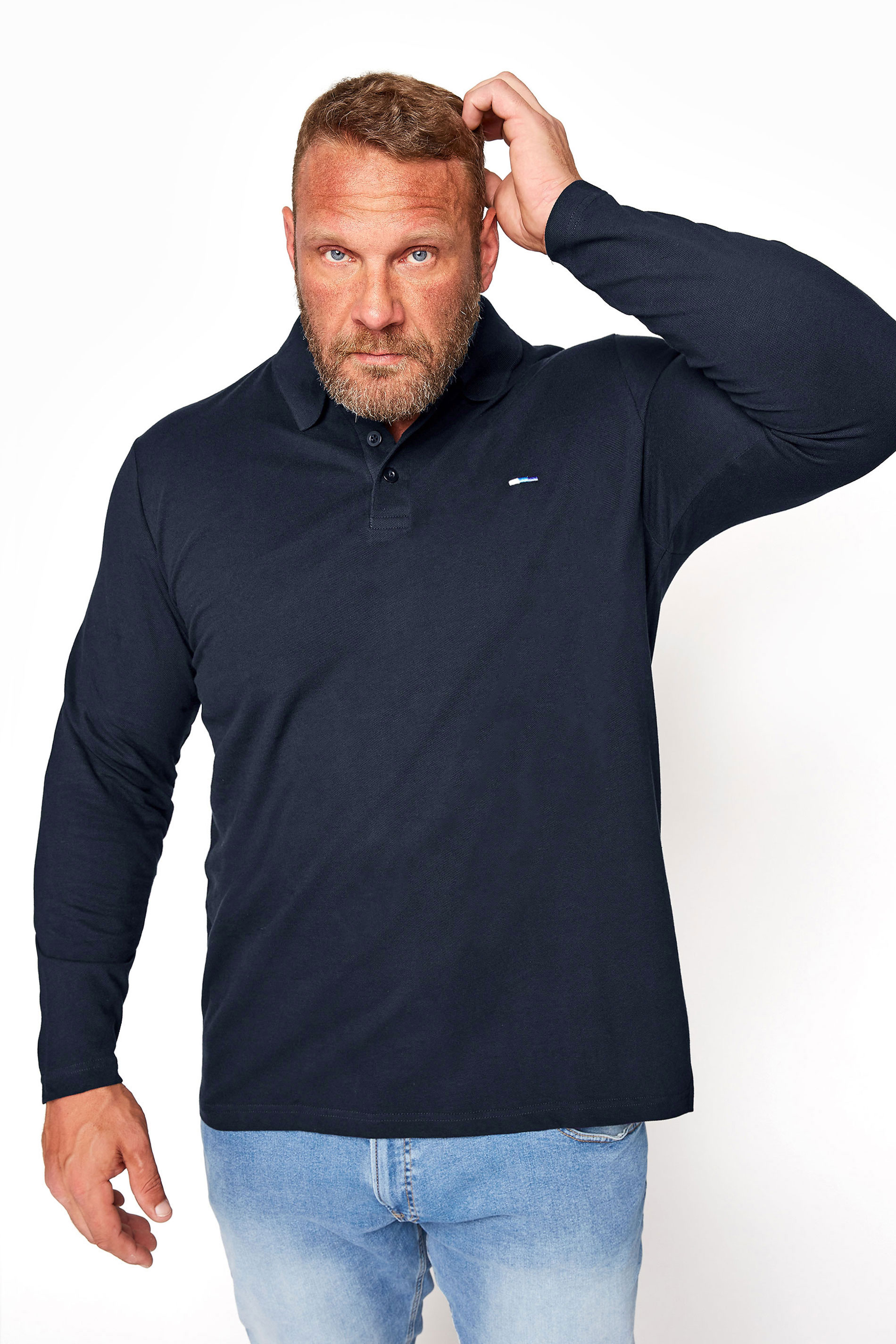 BadRhino Big & Tall Navy Blue Essential Long Sleeve Polo Shirt 1