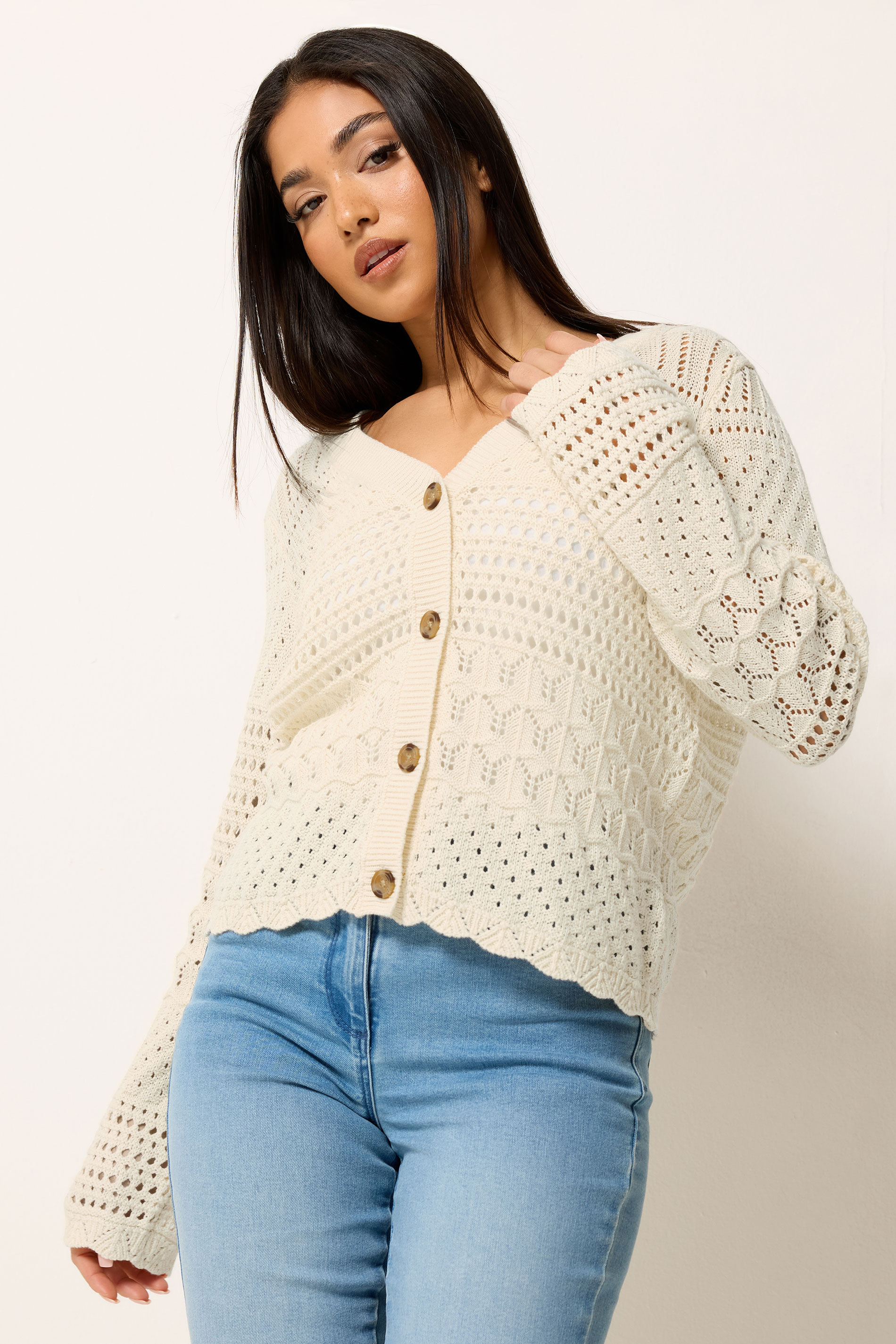 M&Co Petite Cream Crochet Button Through Cardigan | M&Co 3