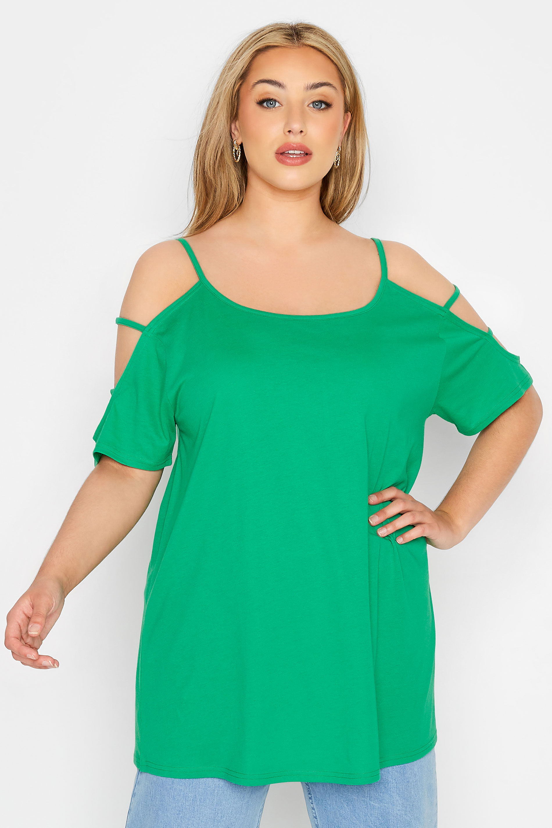 Curve Green Strappy Cold Shoulder Top 1