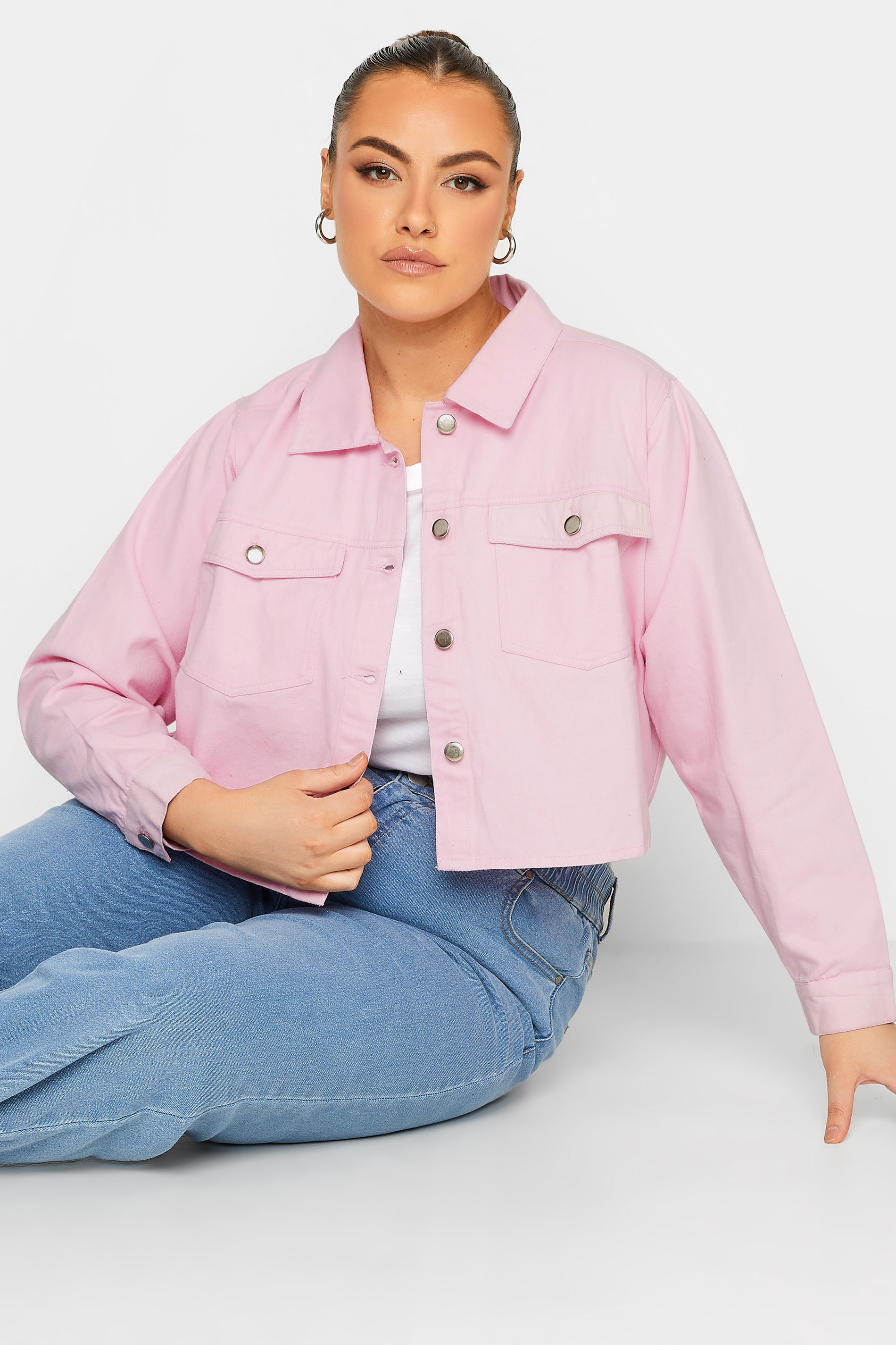 LIMITED COLLECTION Plus Size Pink Cropped Twill Jacket | Yours Clothing 1