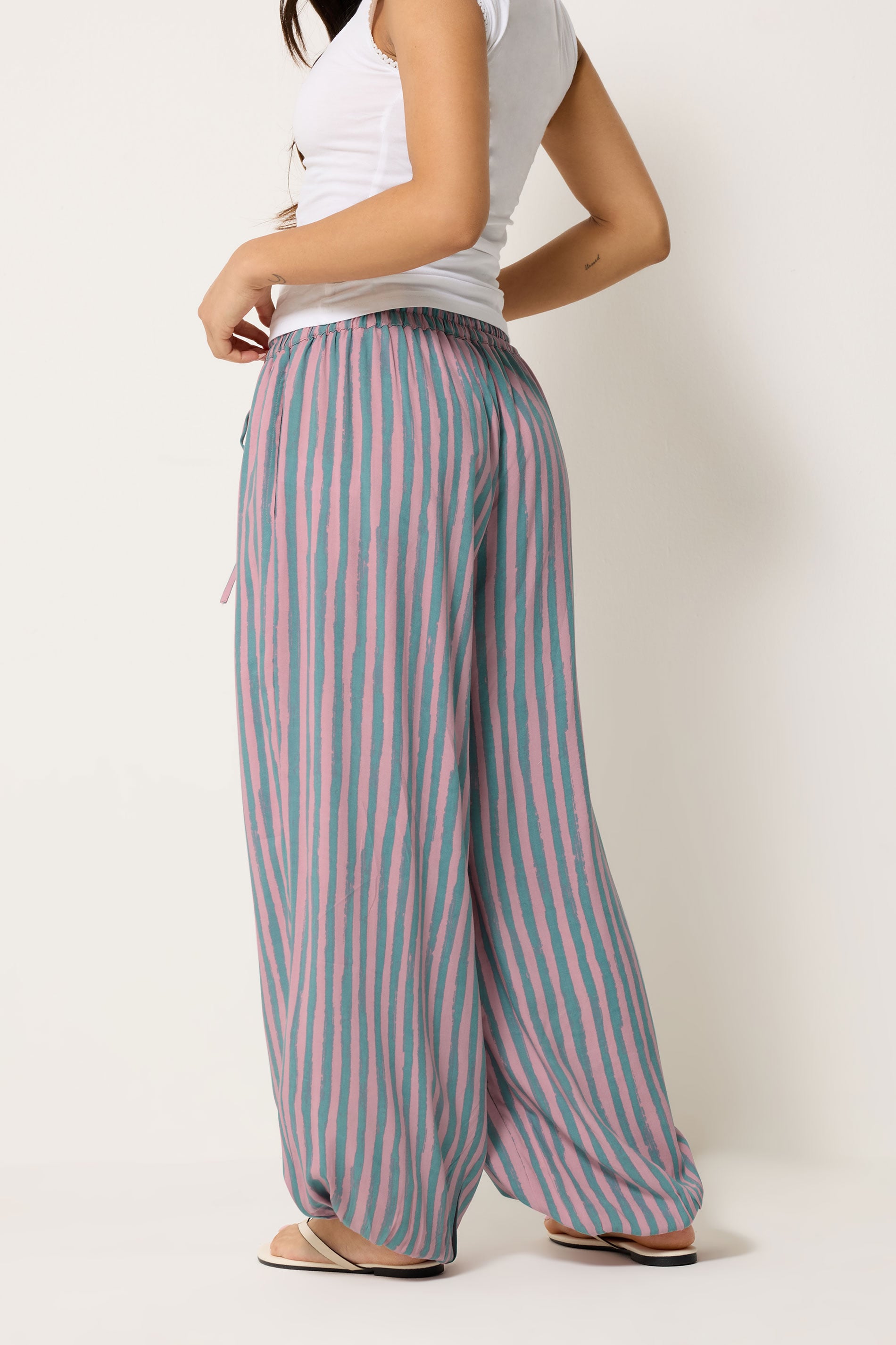 PixieGirl Petite Women's Pink Stripe Balloon Trousers | PixieGirl 2