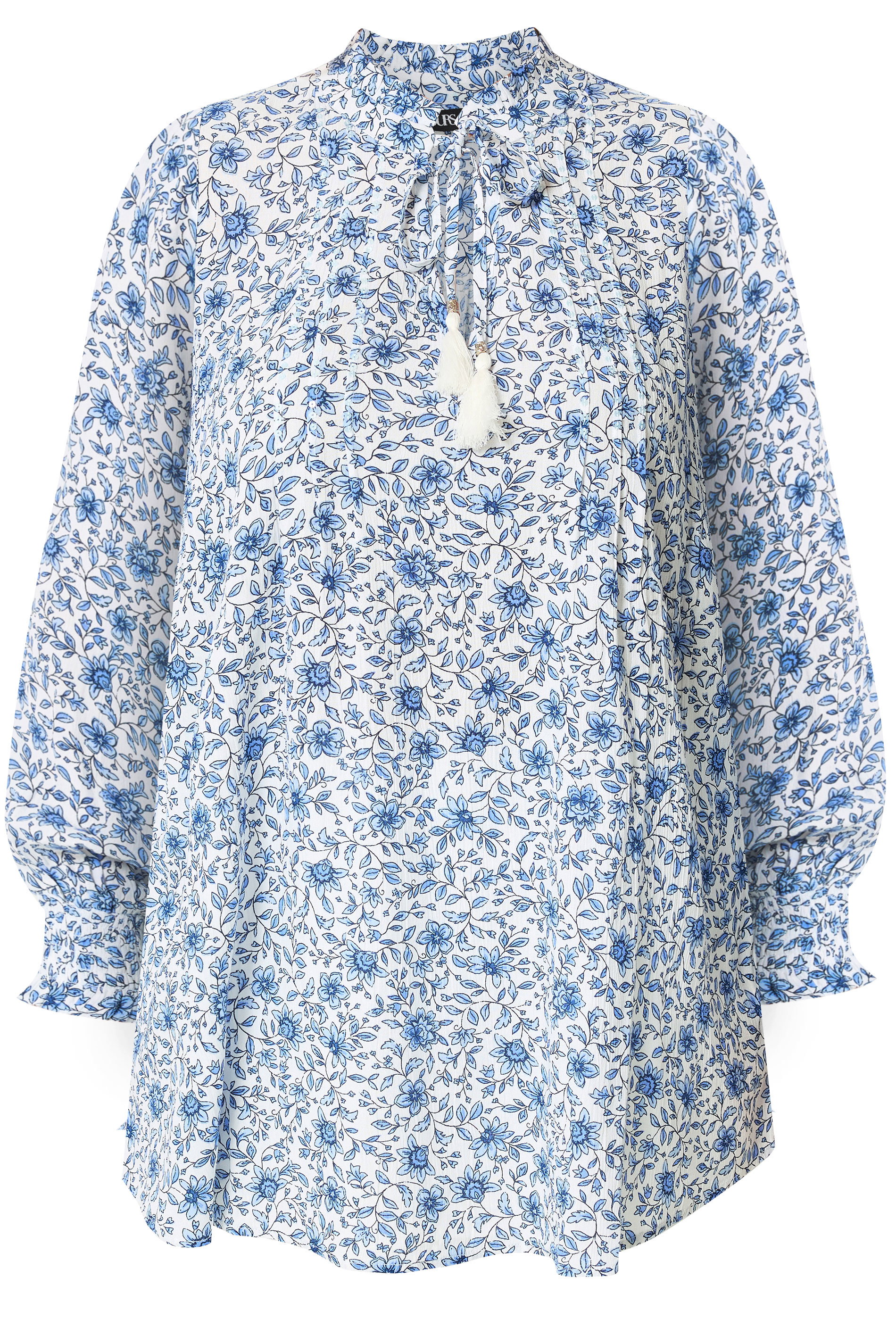 YOURS Plus Size Blue Floral Tie Neck Blouse | Yours Clothing 5