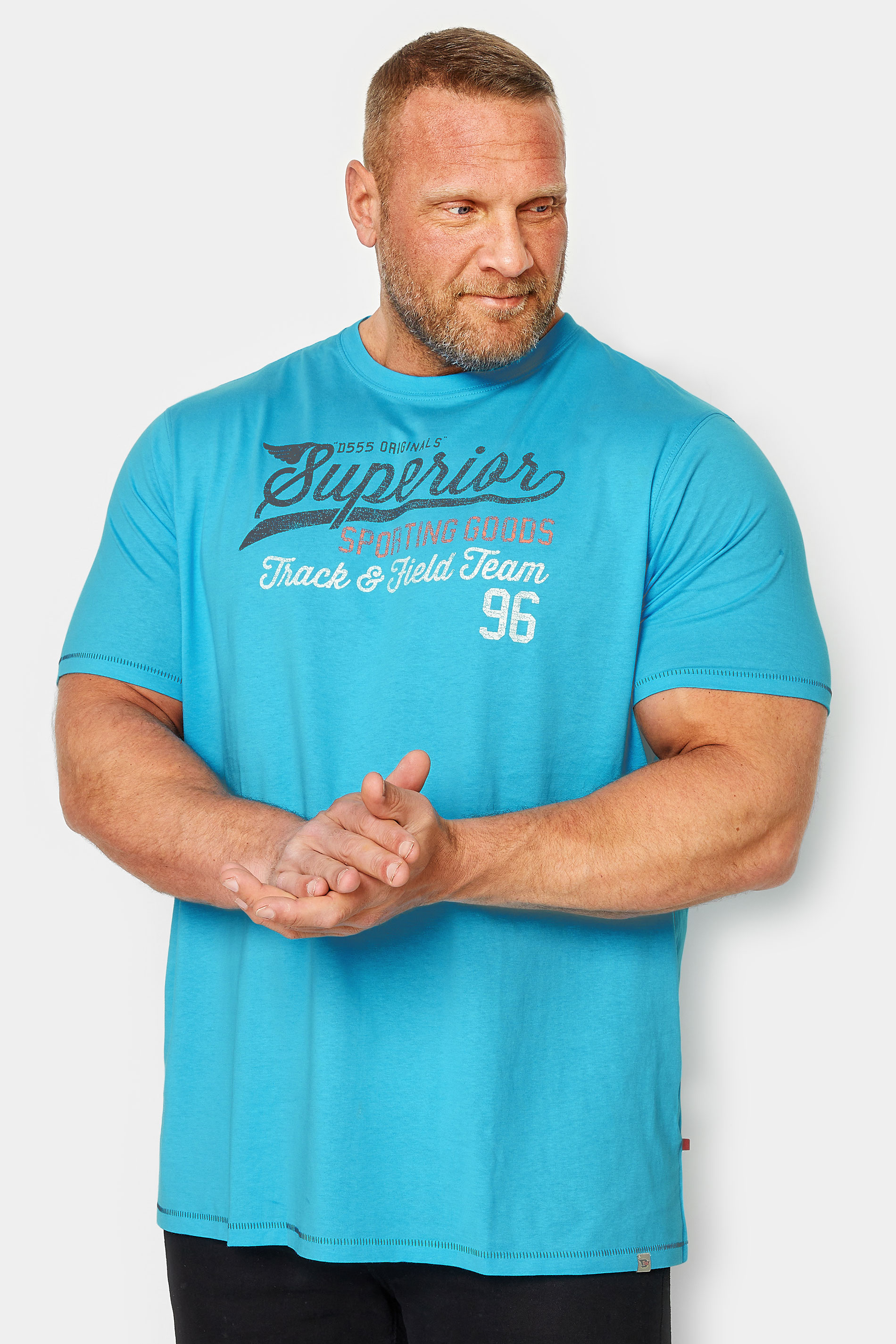 Big & Tall D555 Aqua Blue 'Superior' Slogan T-Shirt | BadRhino 1