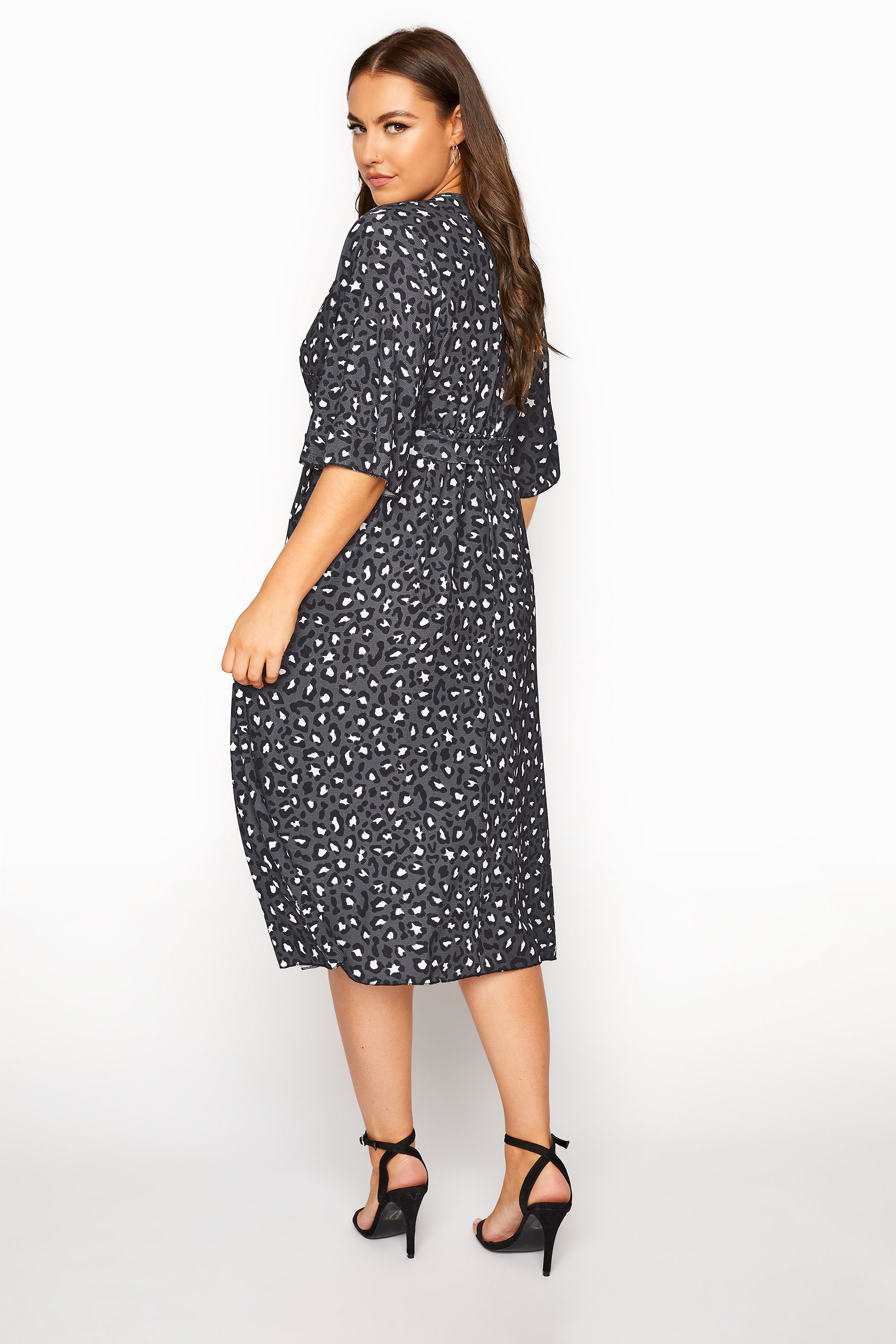 YOURS LONDON Plus Size Grey Leopard Midi Wrap Dress | Yours Clothing 3