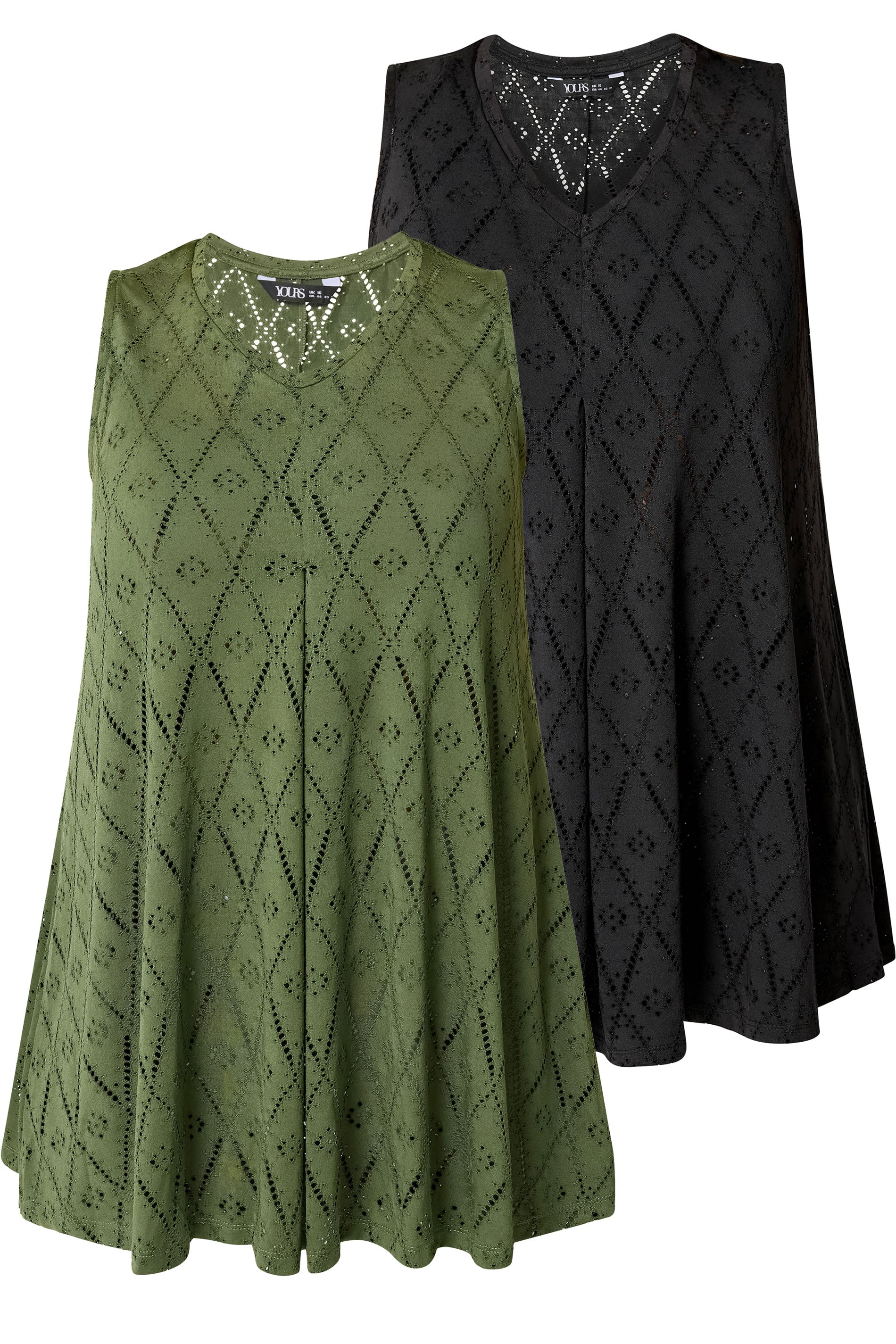 YOURSET 2 PACK Plus Size Black & Green Pointelle Vest Top | Yours Clothing 7