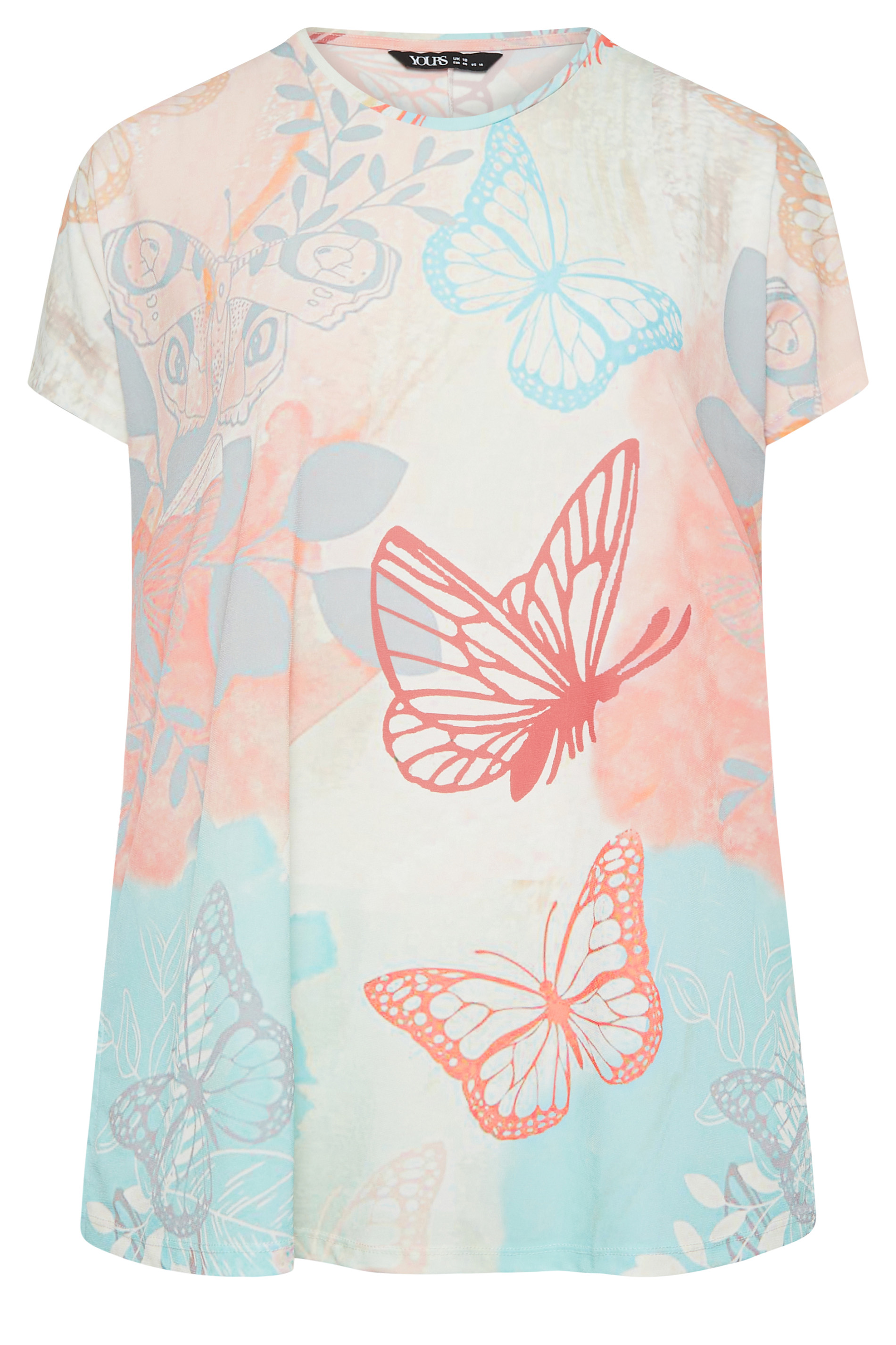 YOURS Curve Plus Size White Butterfly Print T-Shirt | Yours Clothing