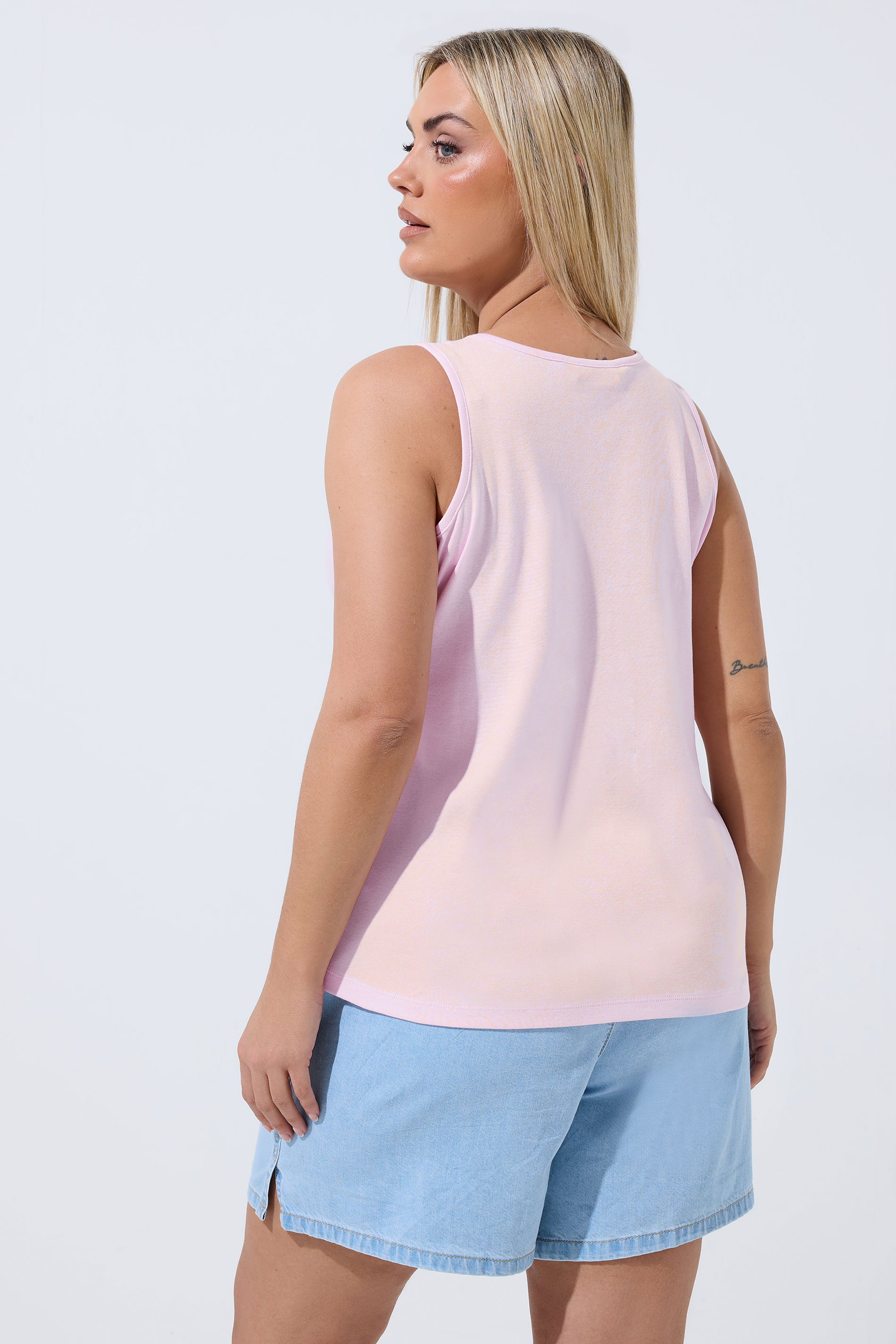 LIMITED COLLECTION Plus Size Light Pink Embroidered Strawberry Vest Top | Yours Clothing 2