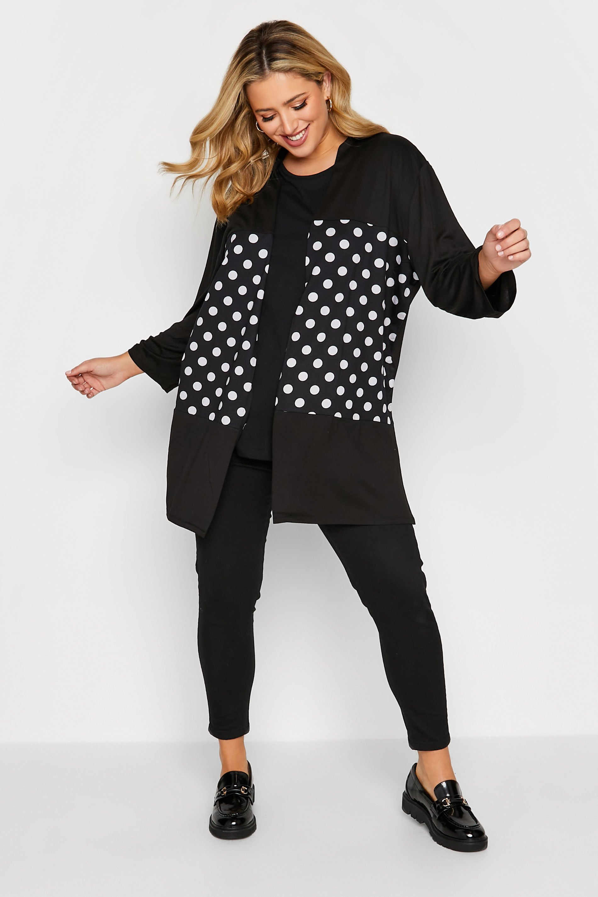 Plus Size Black Polka Dot Colour Block Cardigan | Yours Clothing 2