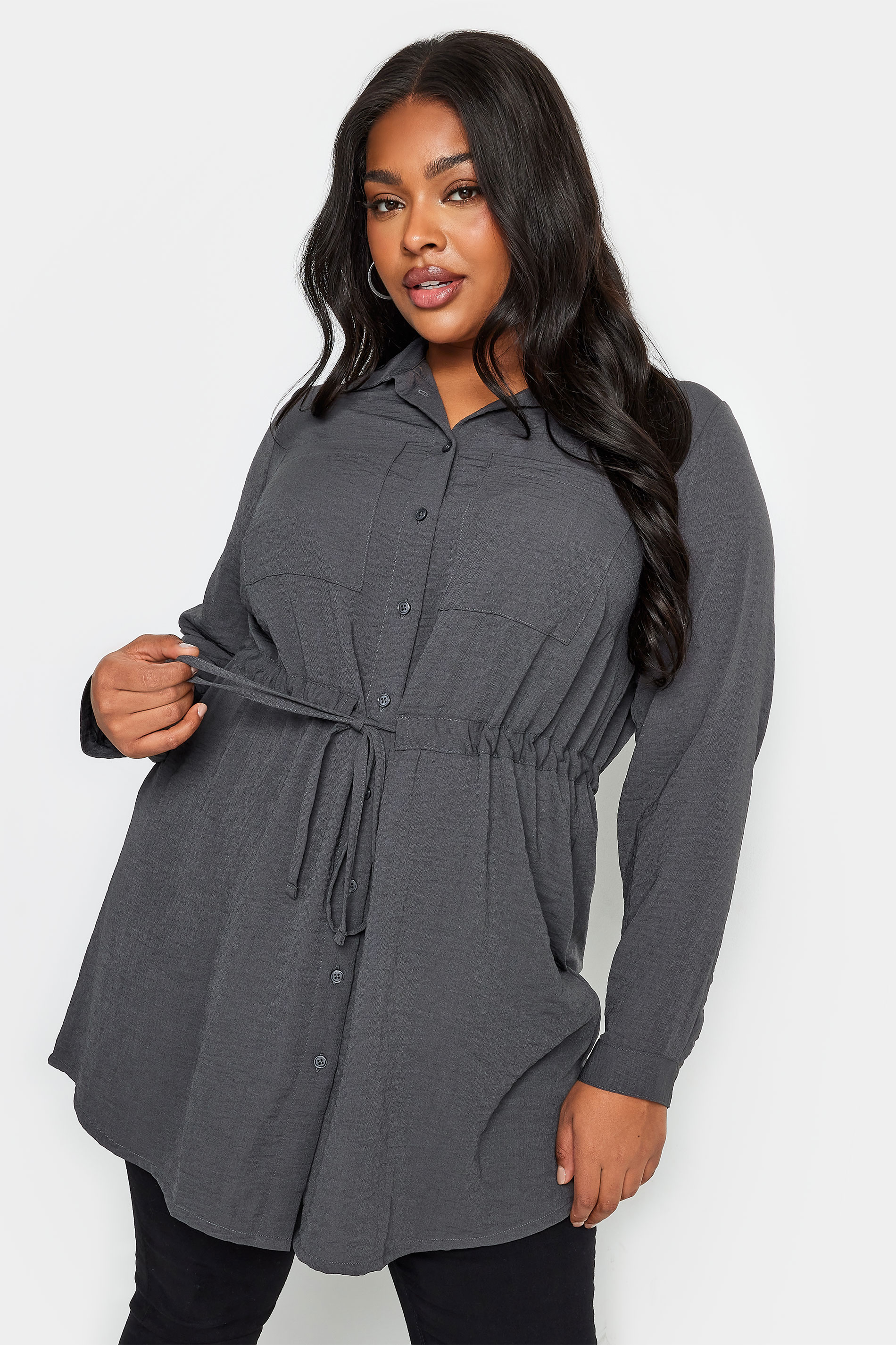 YOURS Plus Size Charcoal Grey Utility Tunic Shirt | Yours Clothing 2