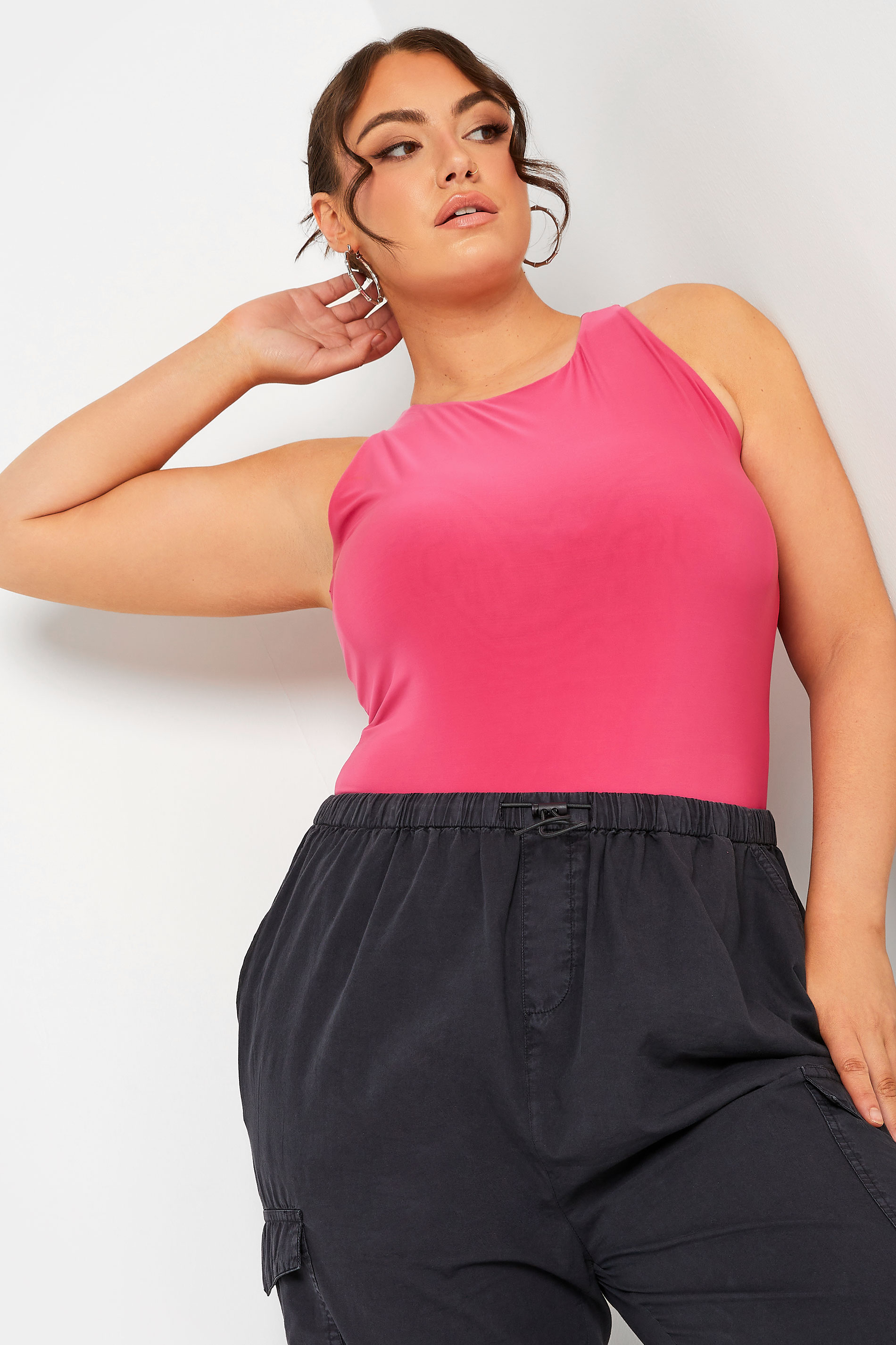 LIMITED COLLECTION Curve Plus Size Pink Racer Bodysuit | Yours Clothing  1